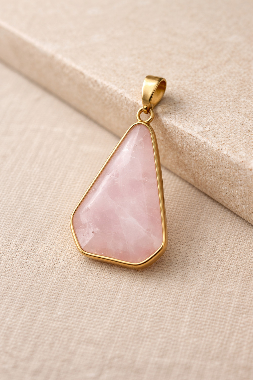 Rose Quartz Pendant Gold Tone Natural Pink Crystal Minimalist Boho Healing Stone