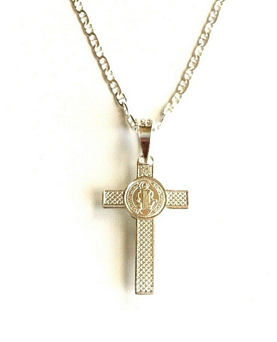 925 STERLING SILVER SAINT BENEDICT CROSS NECKLACE 20″/CADENA DE SAN BENITO-25mm