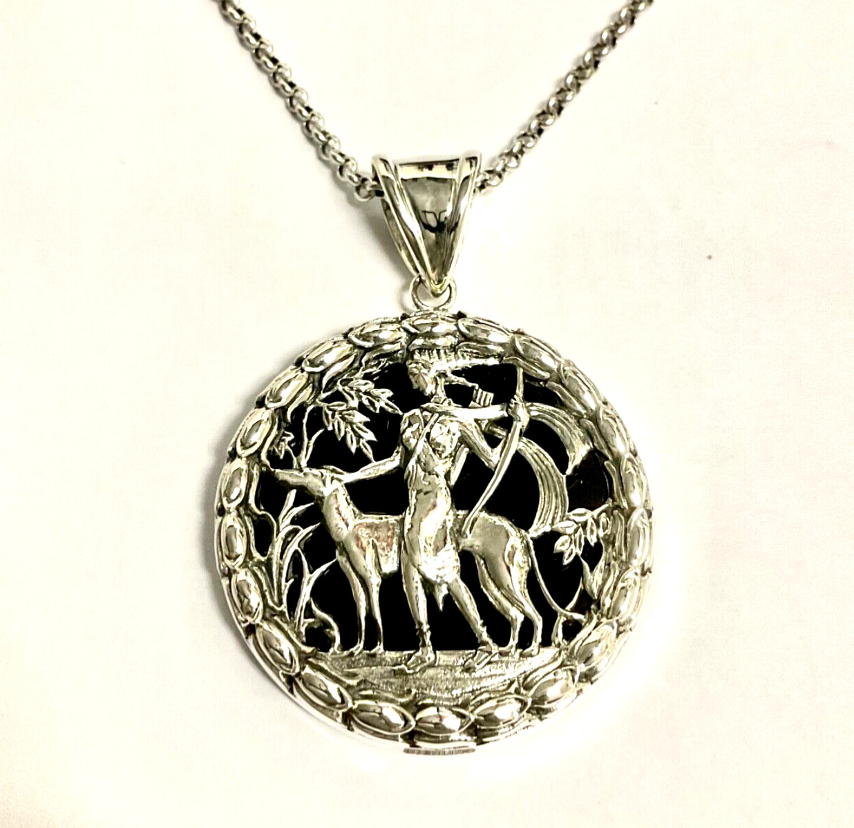Artemis Greek Goddess of Hunt Forest Animals Moon Birth Sterling Silver Necklace