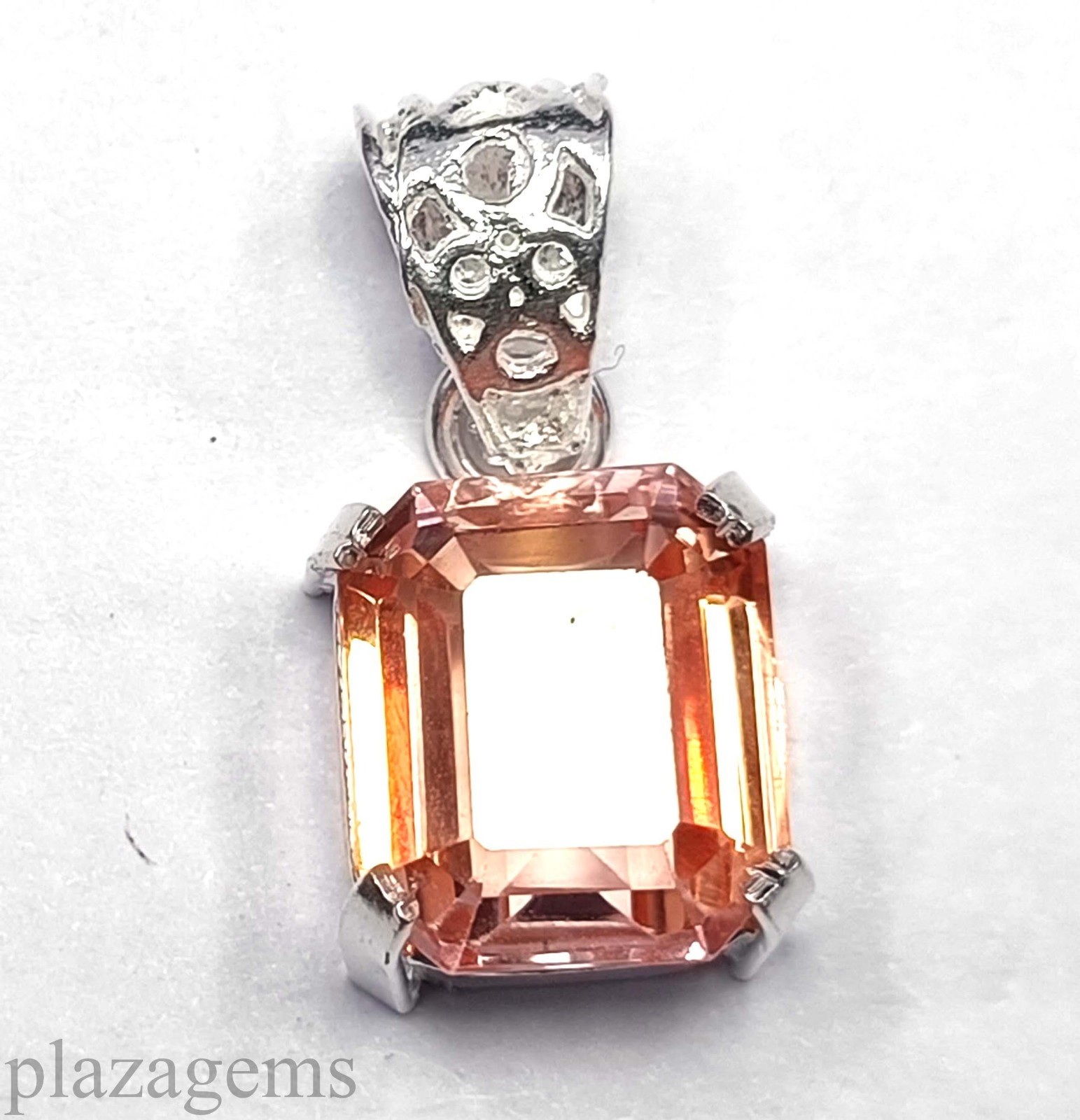 Natural Peach Sapphire 26.40 Ct Emerald Cut Pendant with 925 Silver Chain “5NSP