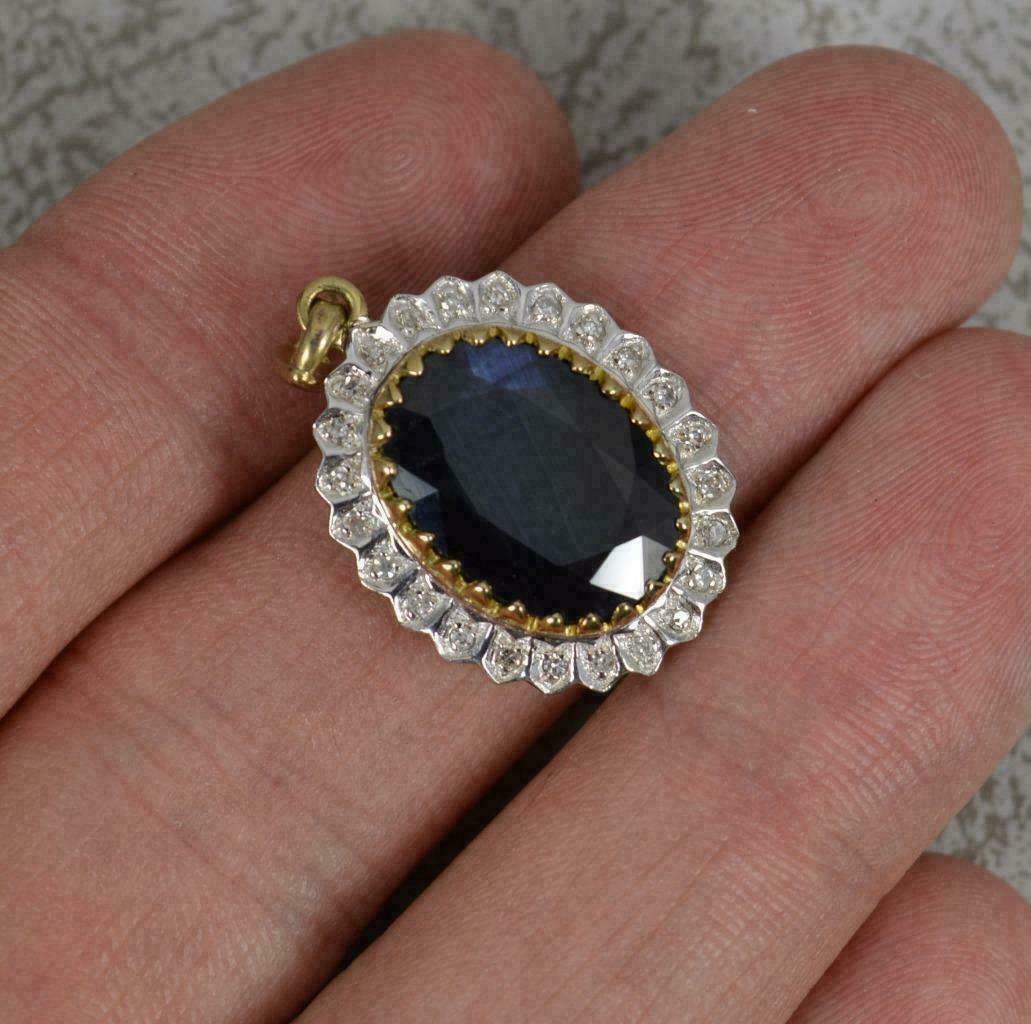 3Ct Oval Cut Sapphire Halo Pendant 14K Two Tone Gold Finish Free Chain