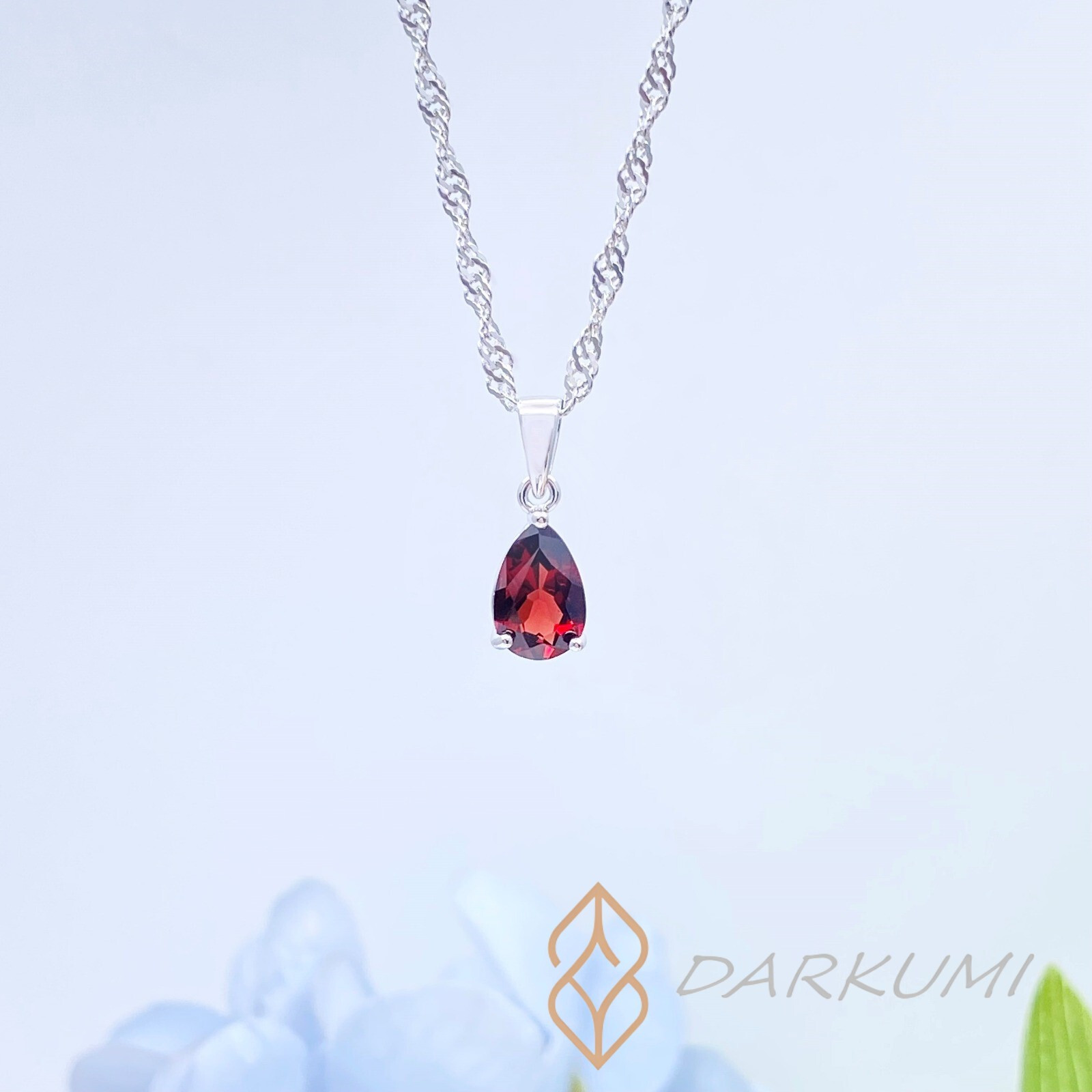 3.7 ct Natural Garnet Pendant with 925 Sterling Silver Necklace Darkumi