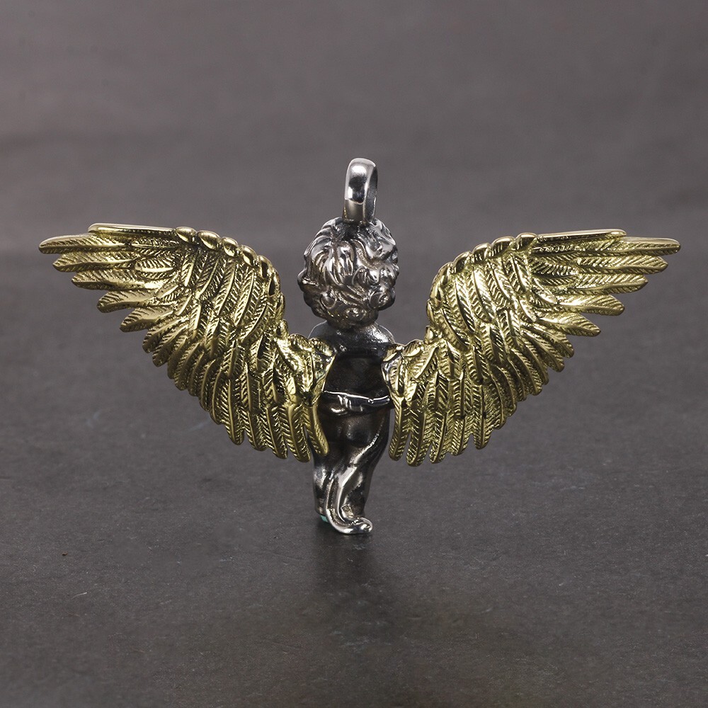 Male Angel Cherab Cupid .925 Sterling Silver Winged Deity Ghost Pendant Jewelry