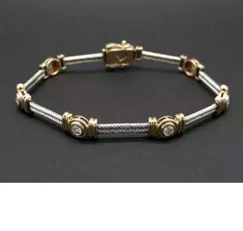 7Ct Round Lab Created Diamond 7″ Bezel Tennis Bracelet 14K Two Tone Gold Plated