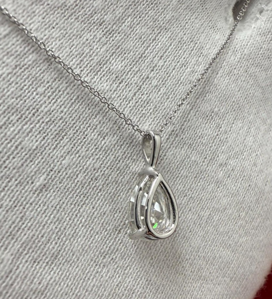 IGI Pear-Cut 7.00Ct EF/VS1 Lab Grown Diamond Necklace& Pendant 14k White Gold