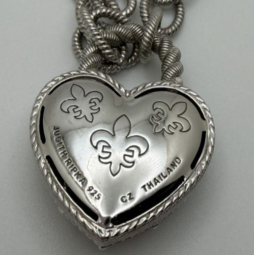 Judith Ripka Sterling Silver Heart Pendant Necklace 22″ 925 Thailand 51.62g