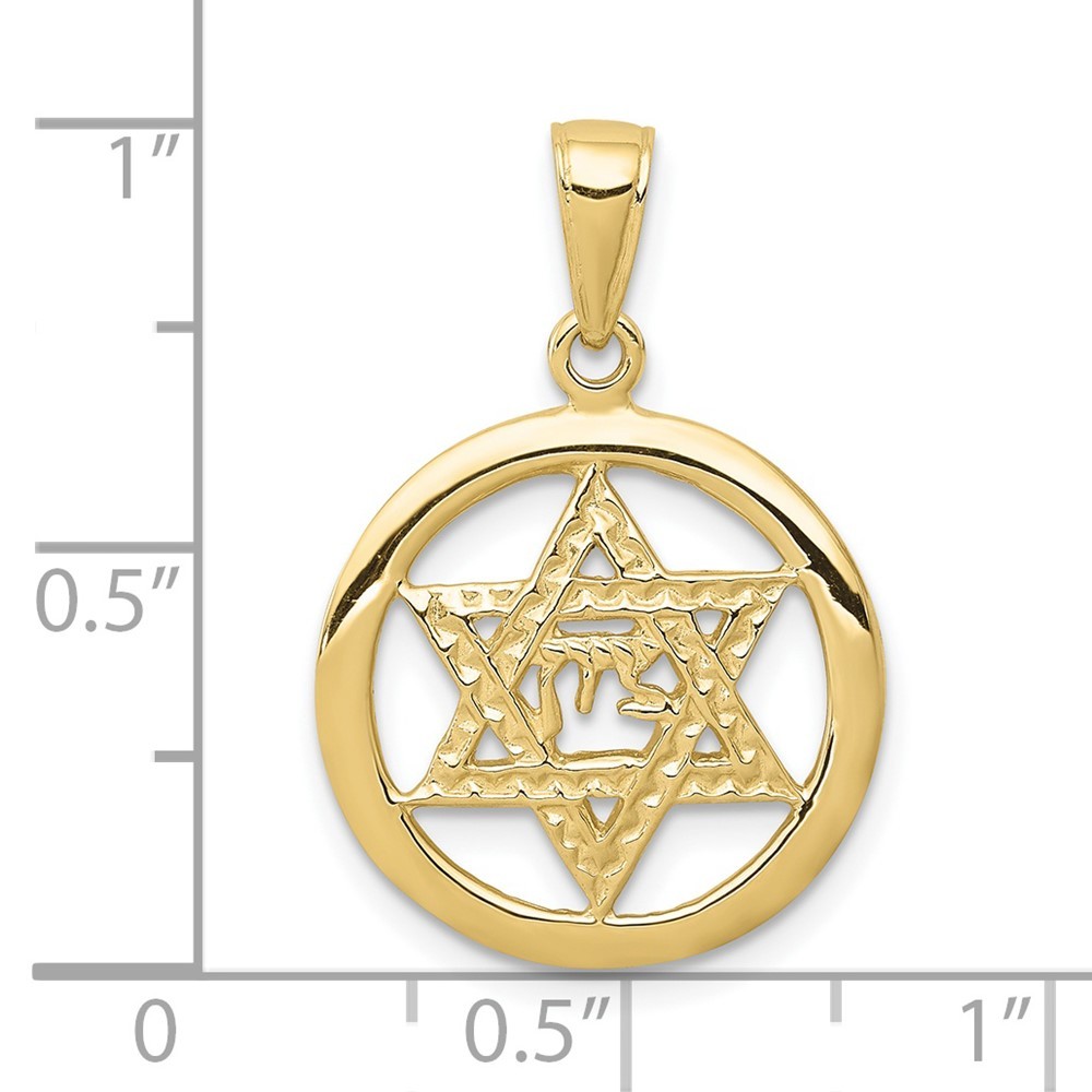 10k Yellow Gold Jewish Chi in Star of David Pendant 1.22g, L-25mm, W-17mm