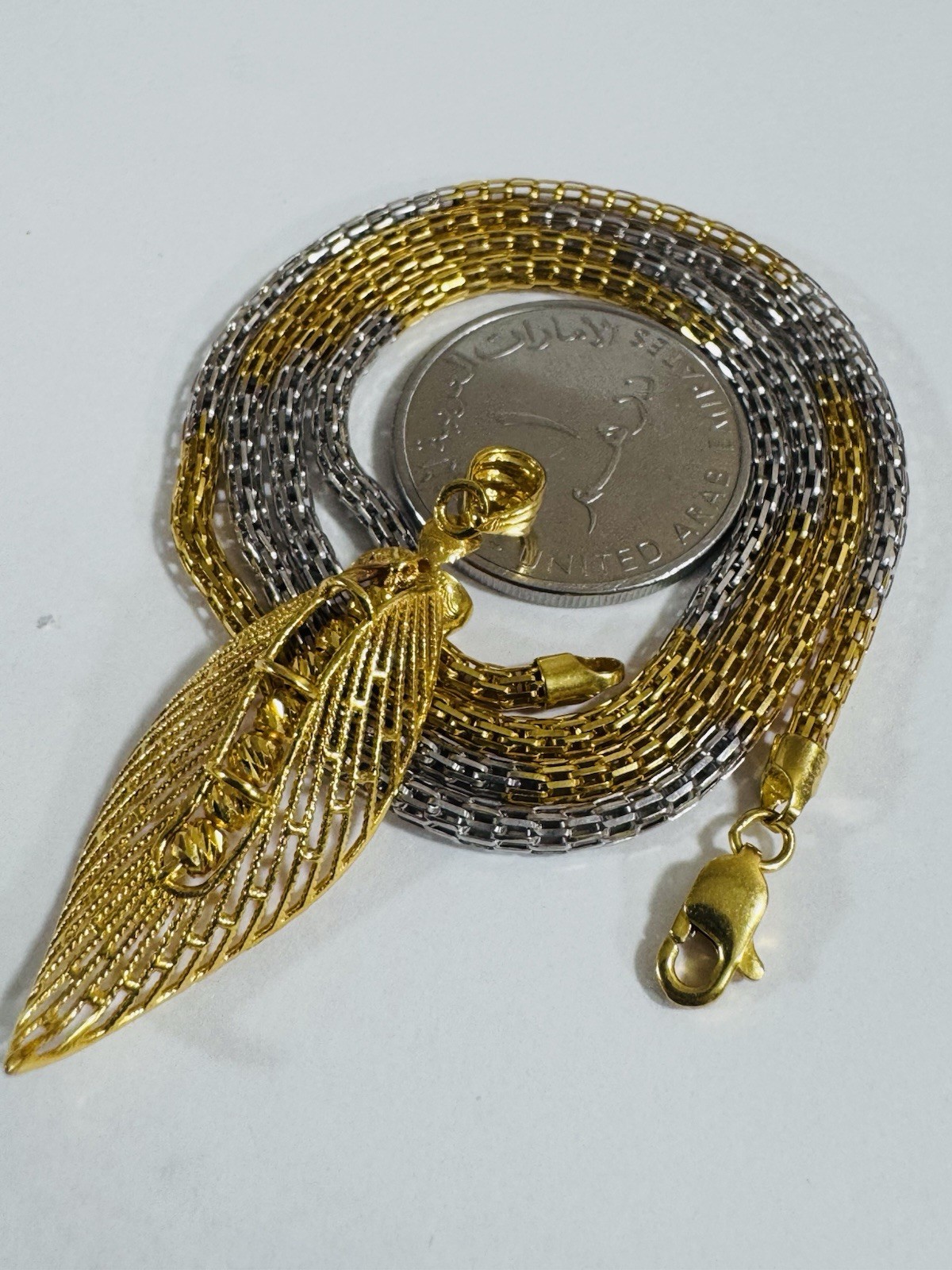 22K 916 Real Gold 21.5”/22” long Flower Leaf Set Necklace 14.1g 3.mm