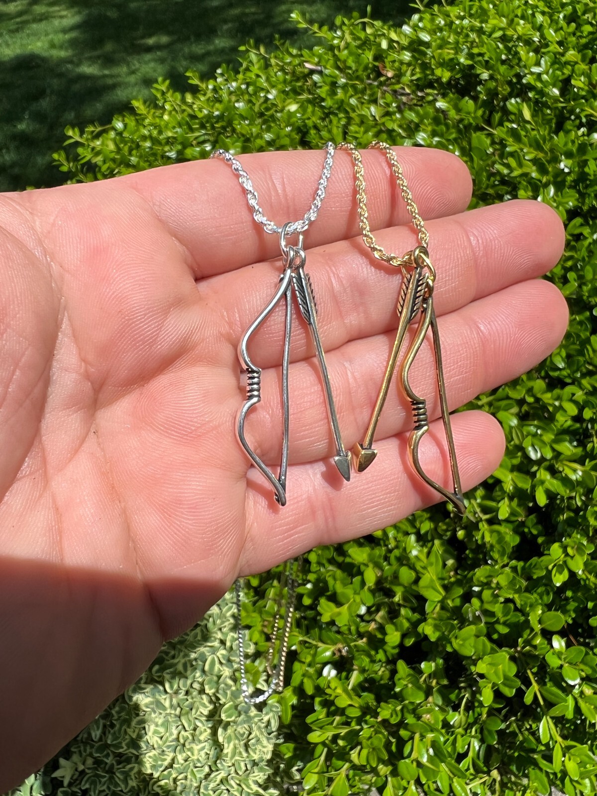 Real 925 Silver / 14k Gold Plated Bow and Arrow Cupid Pendant Necklace Charm