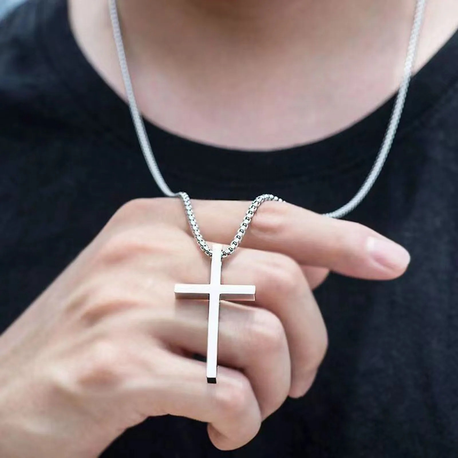 MEN WOMEN 925 STERLING SILVER SIMPLE PLAIN SILVER CROSS CHARM PENDANT WITH CHAIN