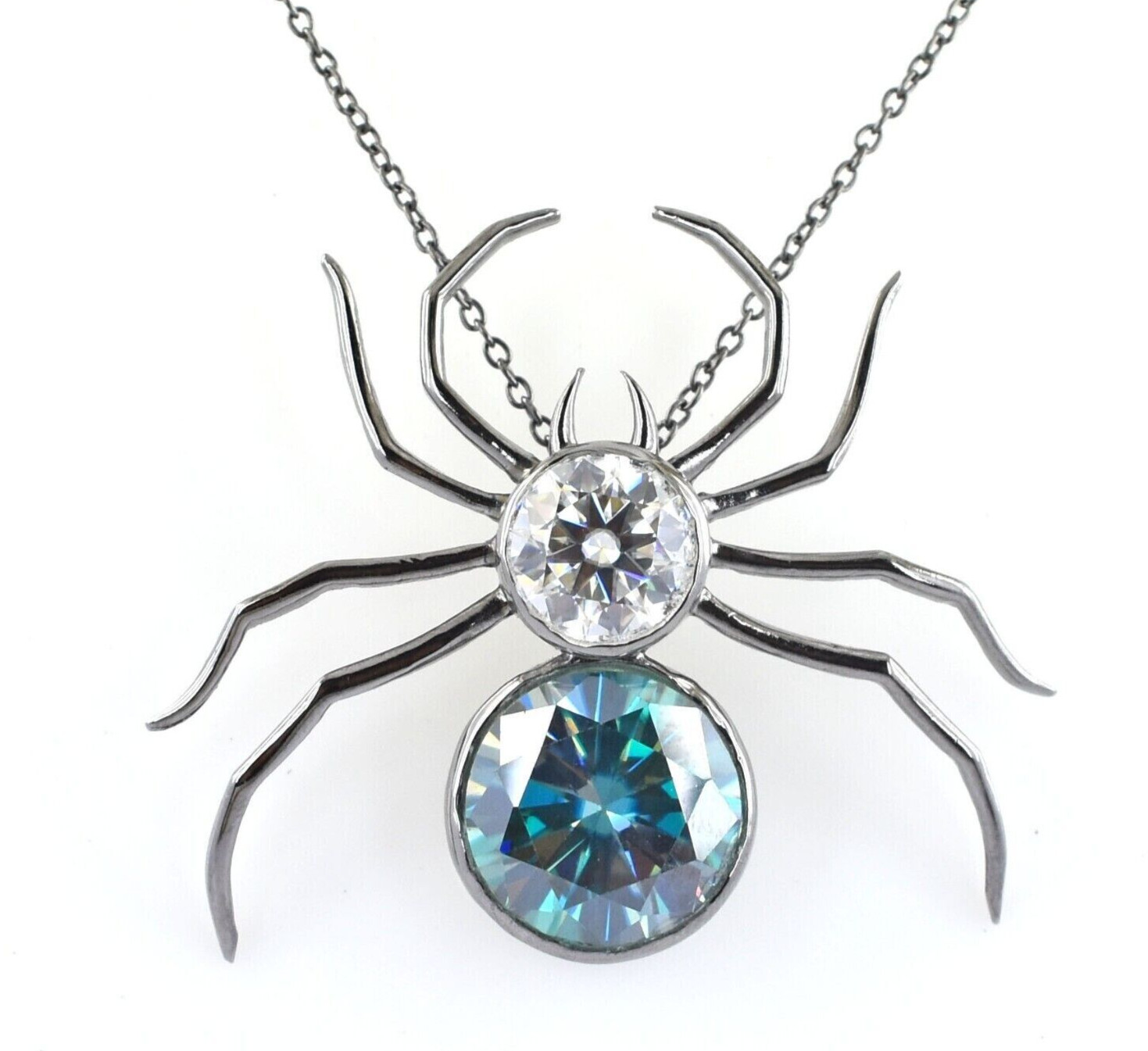 7 Ct Certified Treated Blue & Off White Diamond Spider Pendant In 925 Silver