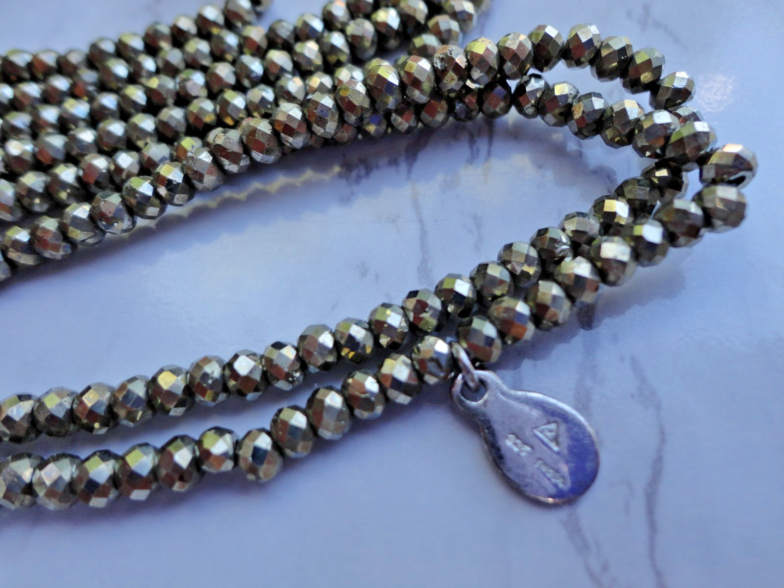 VTG ESTATE 925 INDIA BAROQUE PEARL PYRITE LARIAT BEADED DOUBLE NECKLACE 44″