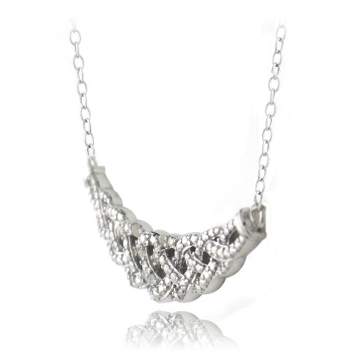 925 Silver 1/10ct Diamond Intertwined Braided Necklace, 18″