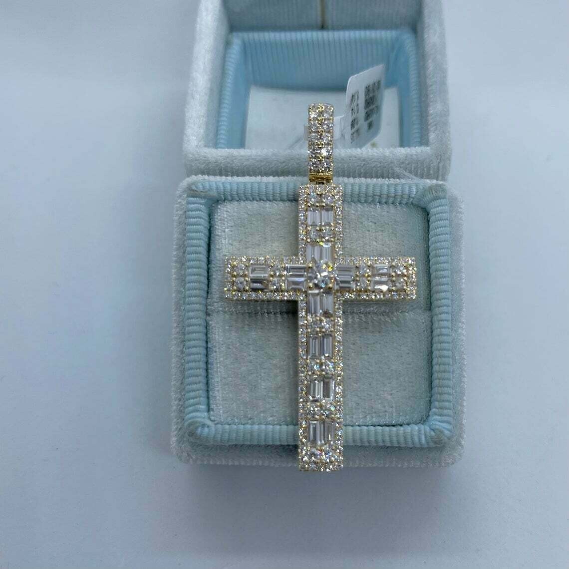 3Ct Baguette Cut Real Moissanite Cross Pendant 925 Sterling Silver Free Chain