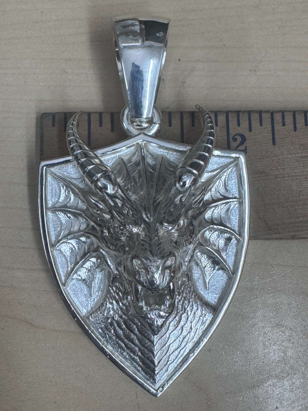 Dragon Shield Gallery Pendant 94.5g Solid Sterling Silver 925