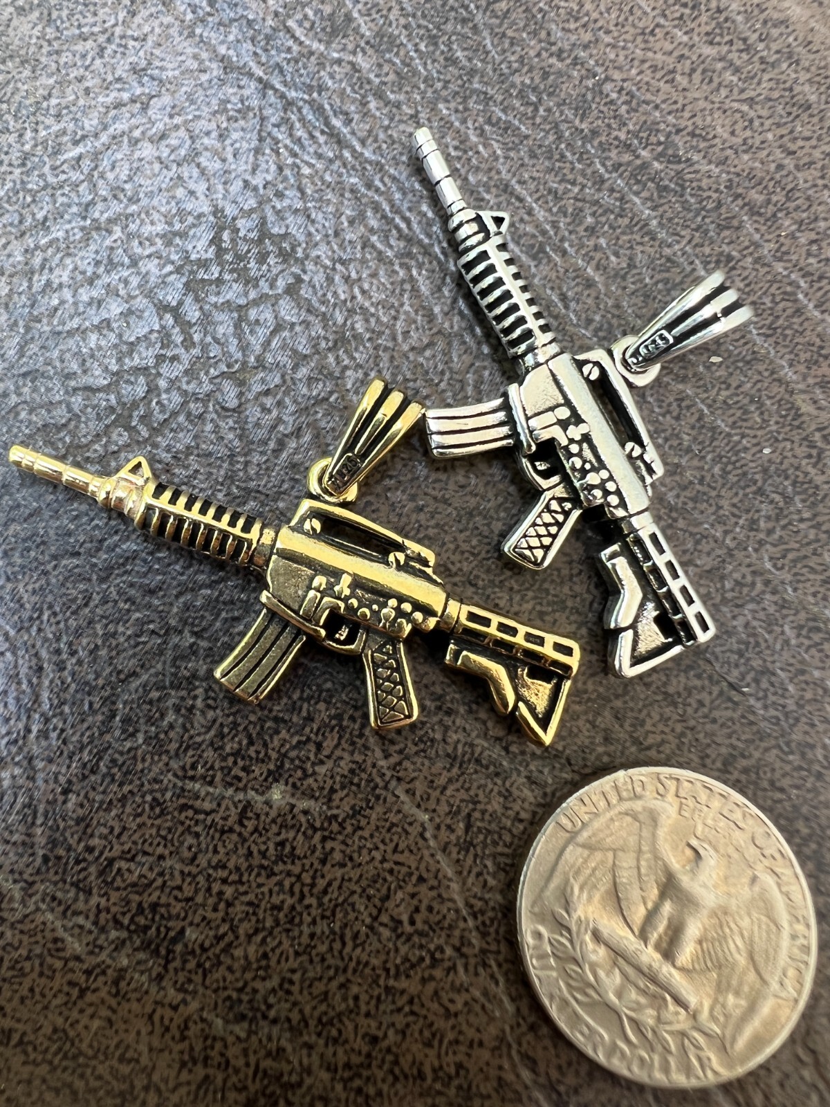 Real 925 Silver / 14k Gold Plated AR Gun Rifle Pendant Necklace Military Charm