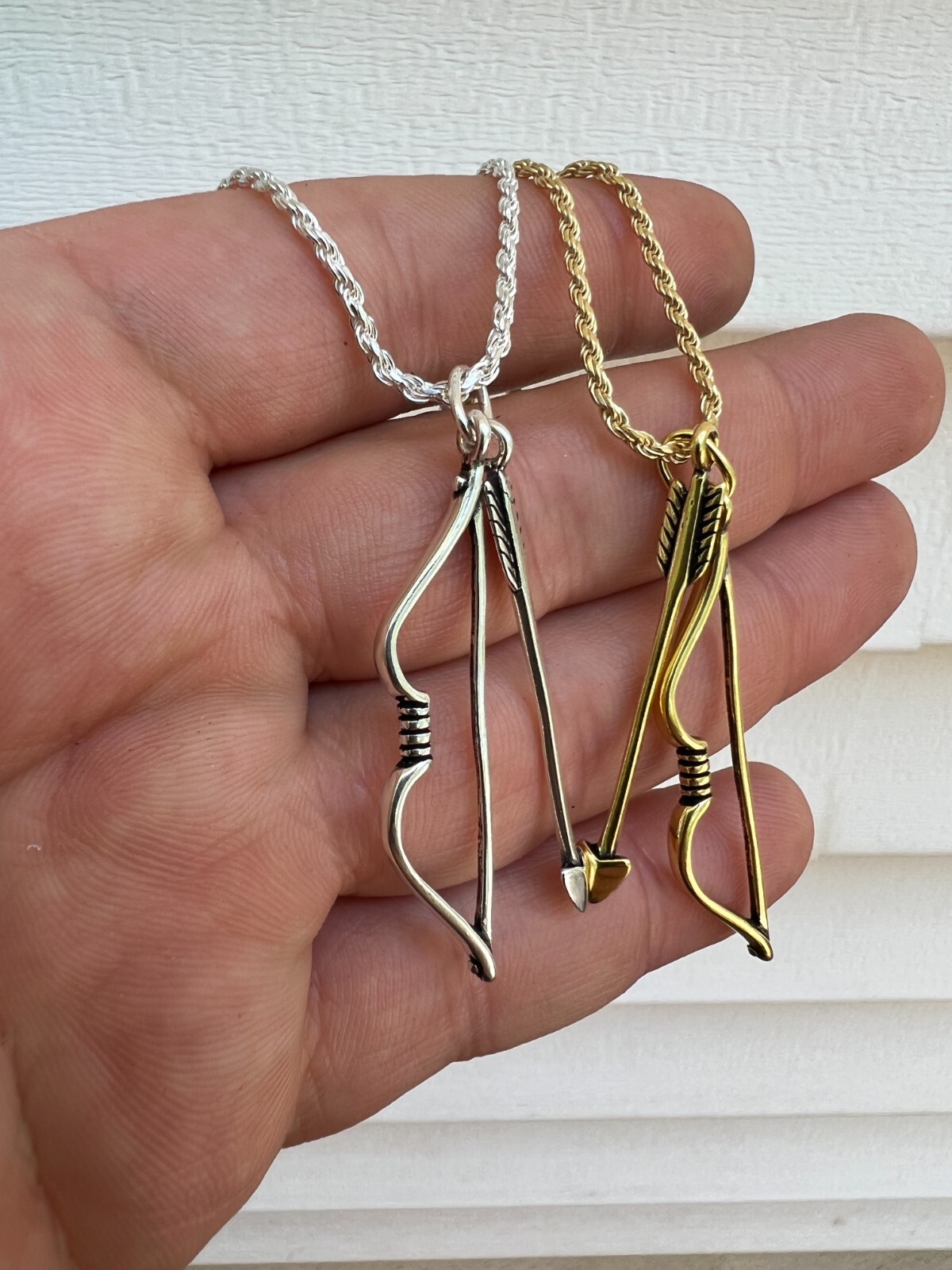 Real 925 Silver / 14k Gold Plated Bow and Arrow Cupid Pendant Necklace Charm