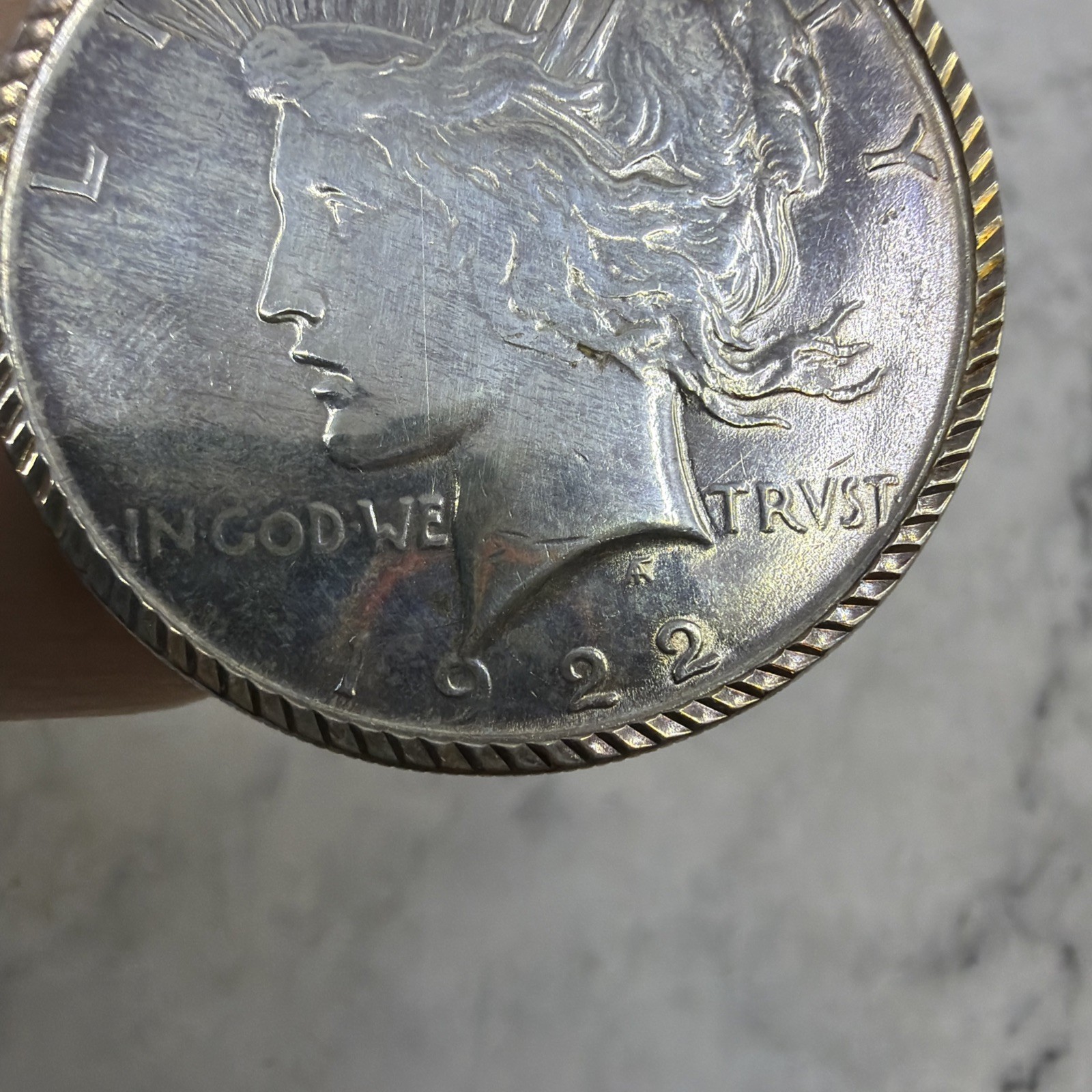 Peace Dollar Pendant 90% Silver AU Coin Sterling Silver Rope Bezel Soldered Bail
