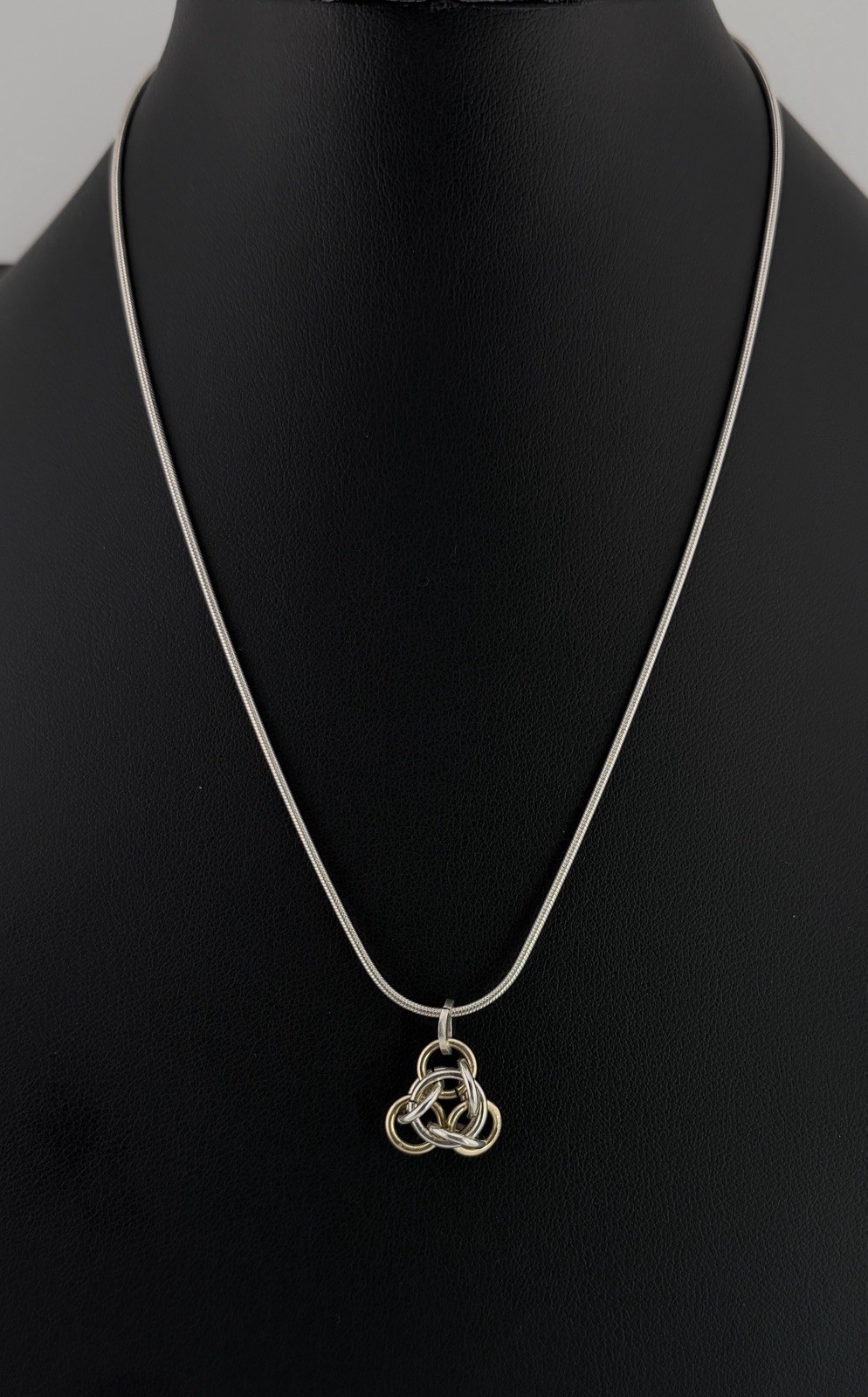Italy 925 Sterling Silver Snake Chain Celtic Trinity Knot Two Tone Pendant 16”