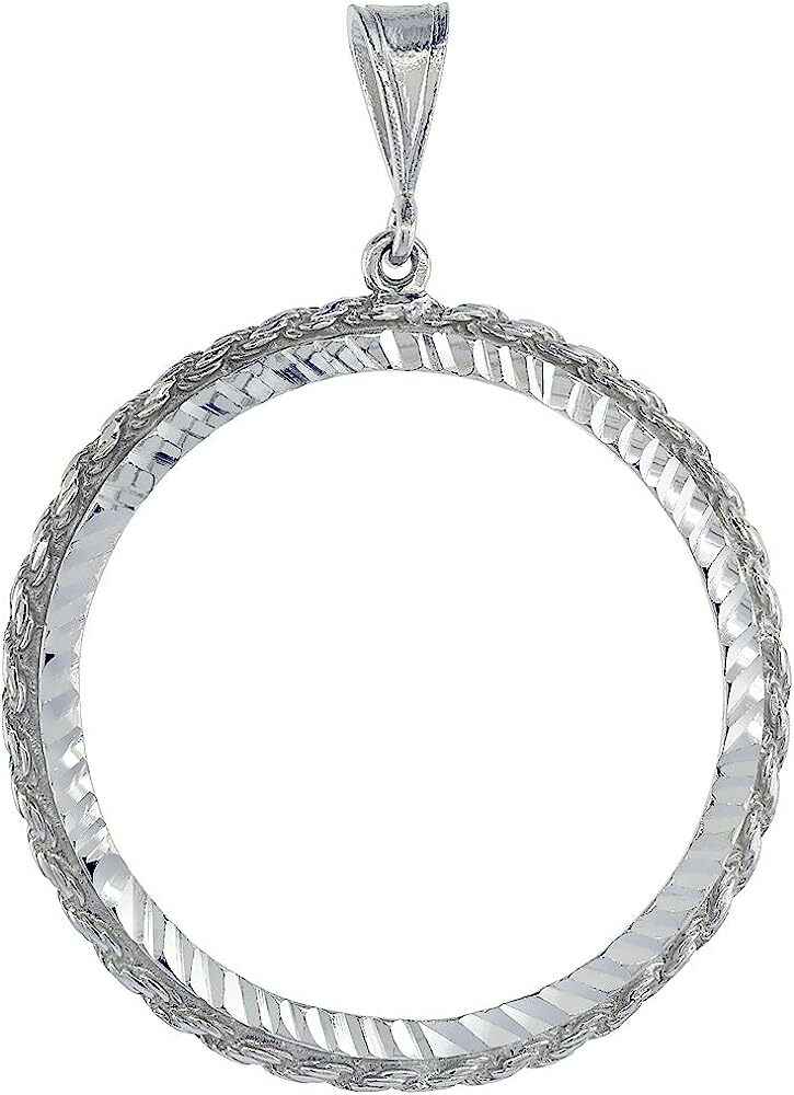 925 Sterling Silver Mexican Cien Pesos D/C Rope Bezel 39mm Coins Prong Back