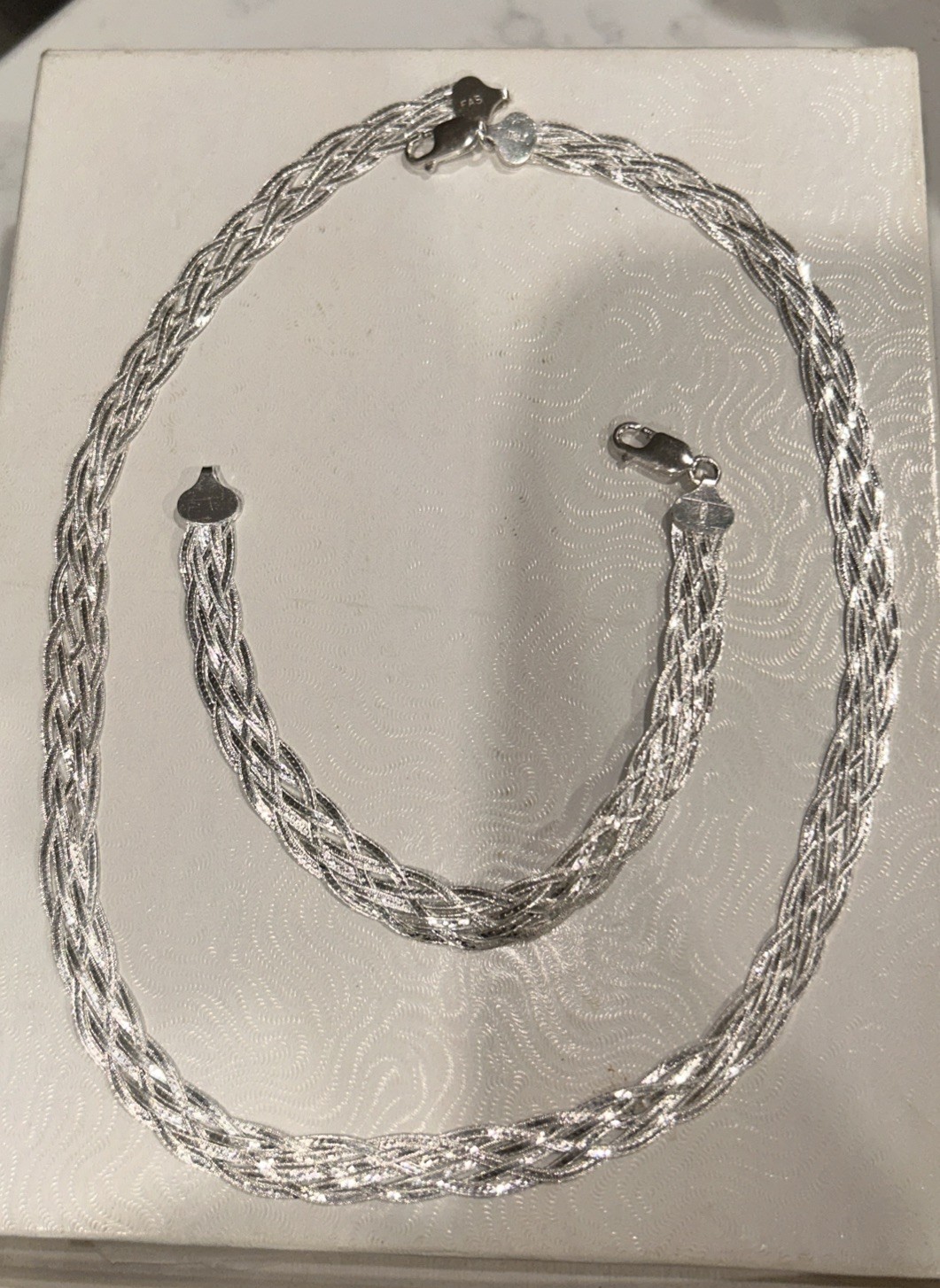 FAS STERLING SILVER 18″ BRAIDED NECKLACE And 7” Matching Bracelet 20.82 Gm