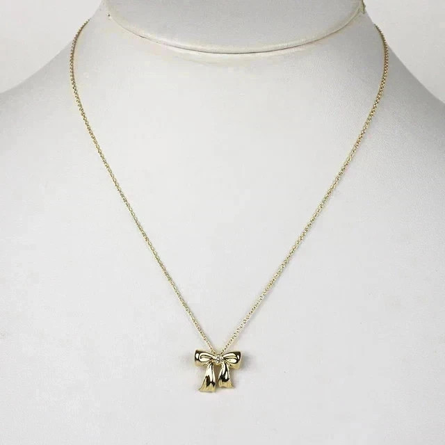 0.50Ct Lab Created Ribbon Bow Charm Pendant Necklace 14K Yellow Gold Plated