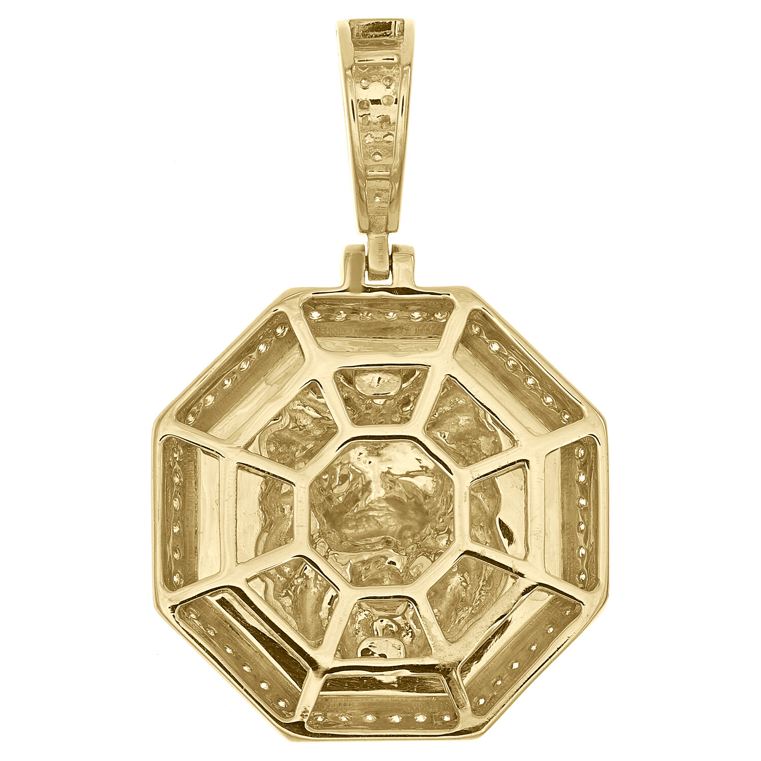 10K Yellow Gold Real Diamond Men’s Roaring Lion Octagon Medallion Pendant 1/2 CT
