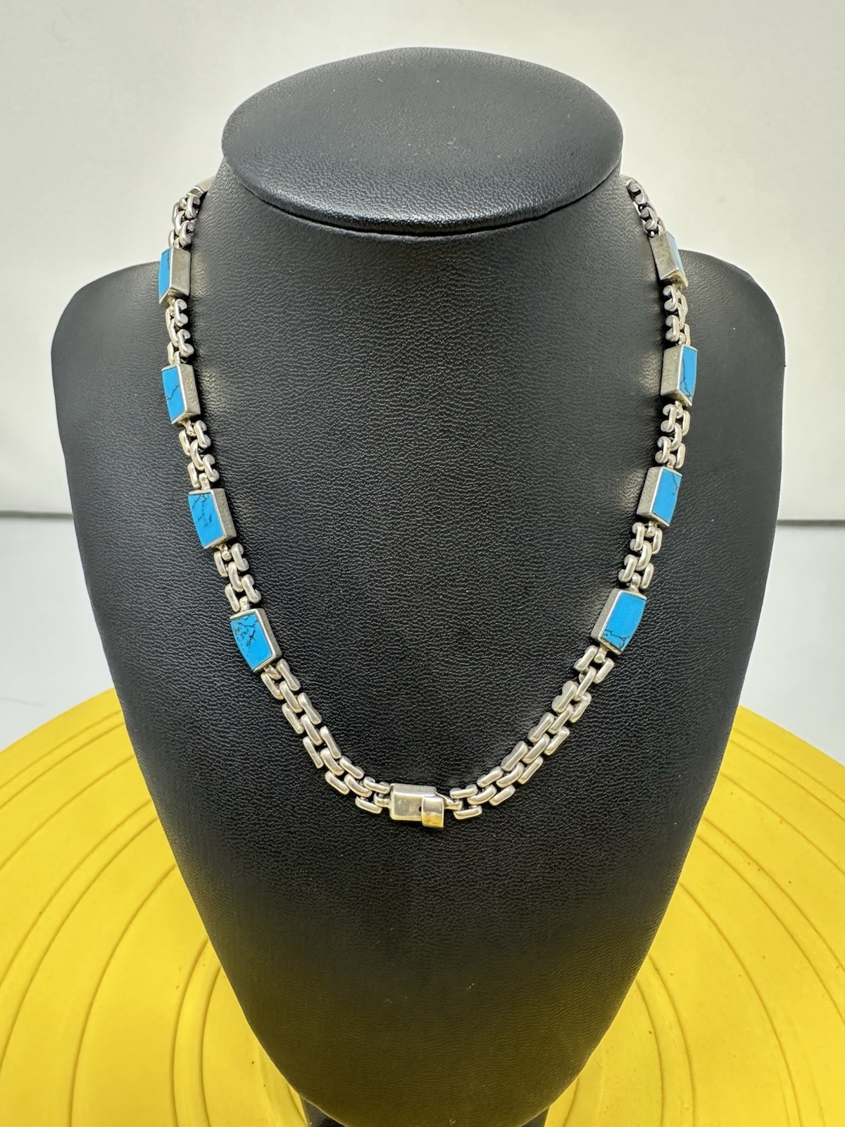 Sterling Silver Turquoise Pendant Choker Necklace 57g 17 In Modern Elegant Chic