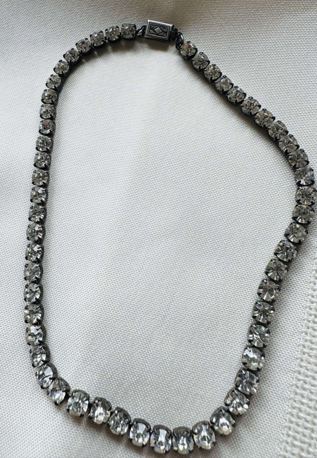 Vintage Necklace MARKED “STERLING” Box Clasp Rhinestone Jewelry Riviere