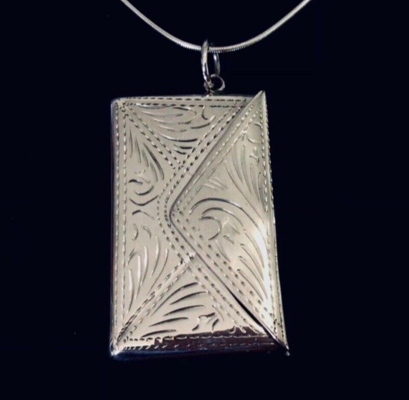 Sterling Silver engraved stamp case love note photo locket chatelaine pendant BN