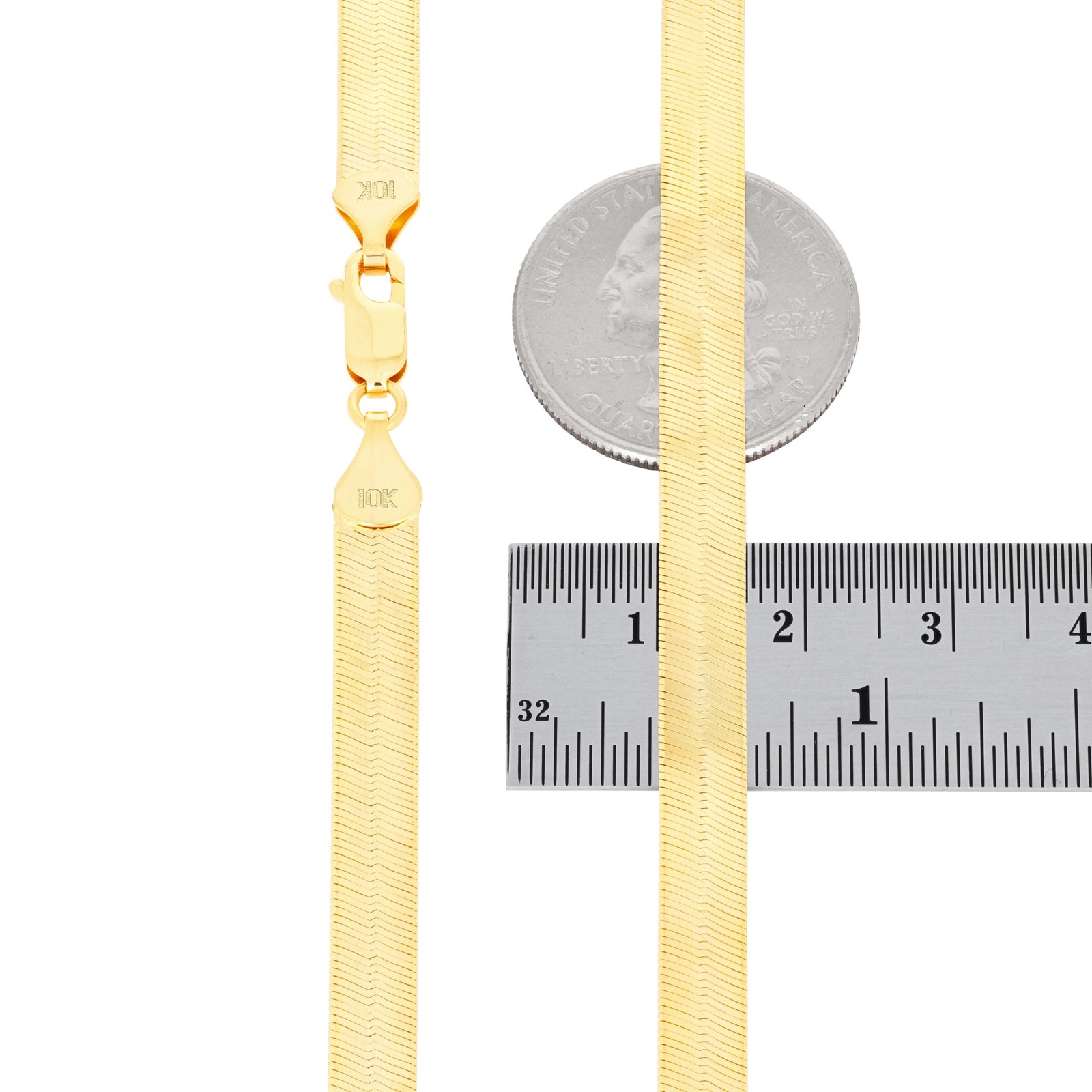 10K Yellow Gold Solid 3mm-9mm Flat Herringbone Chain Necklace Women Men 16″- 24″