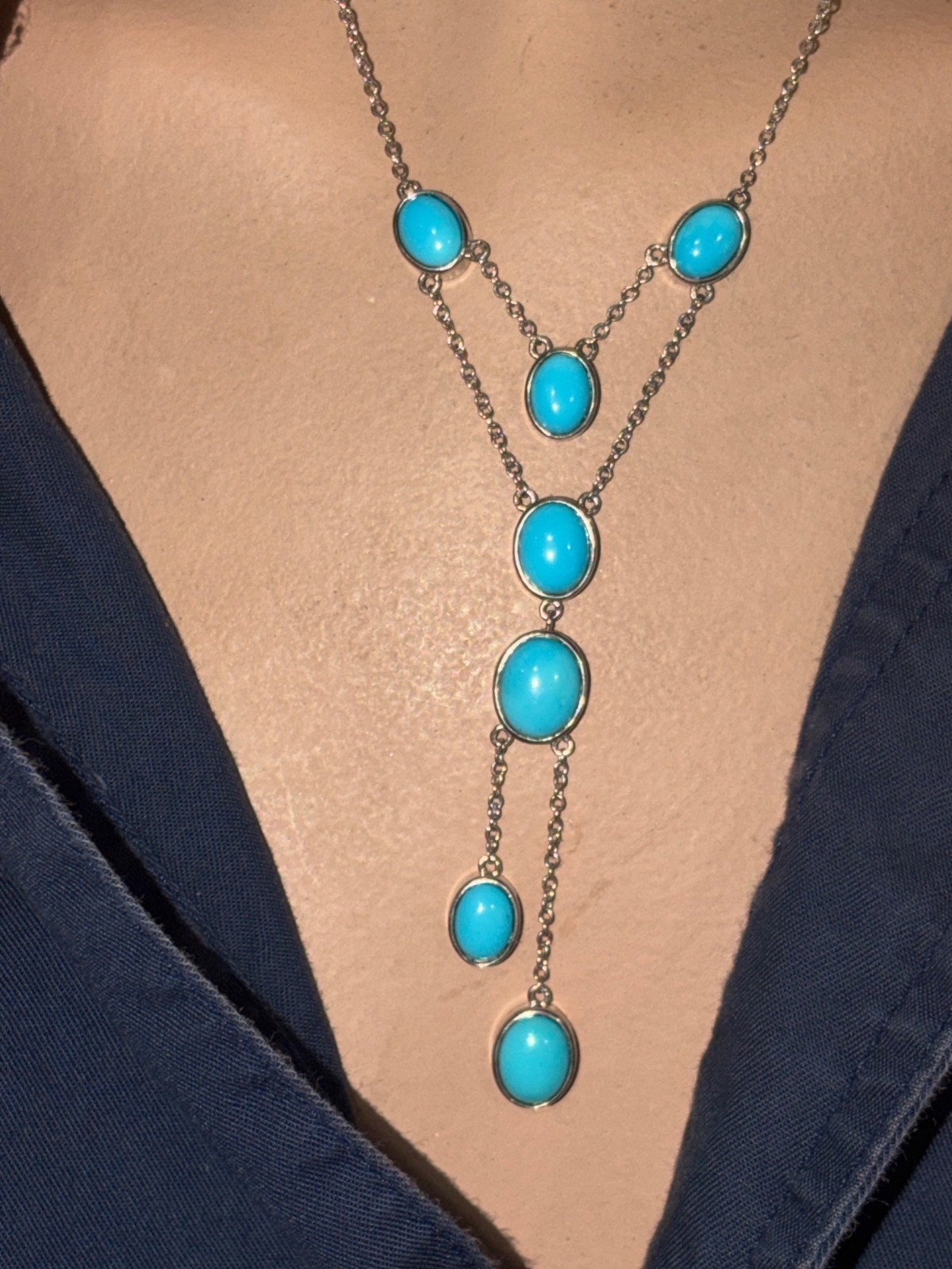 JTV Sleeping Beauty Turquoise Sterling Silver Dangle Necklace Lobster Clasp