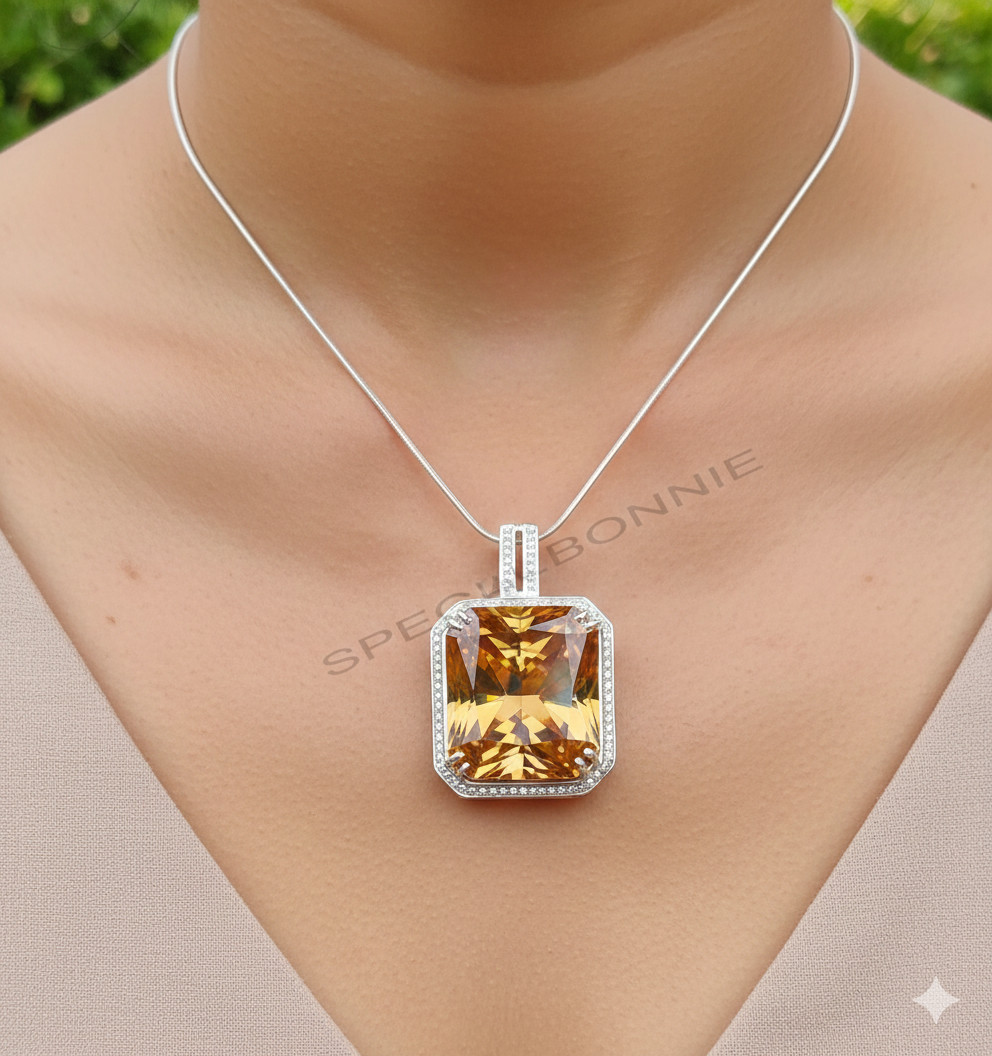 HUGE 82.50 Certified Champagne Diamond Solitaire Pendant- FREE Diamond Studs