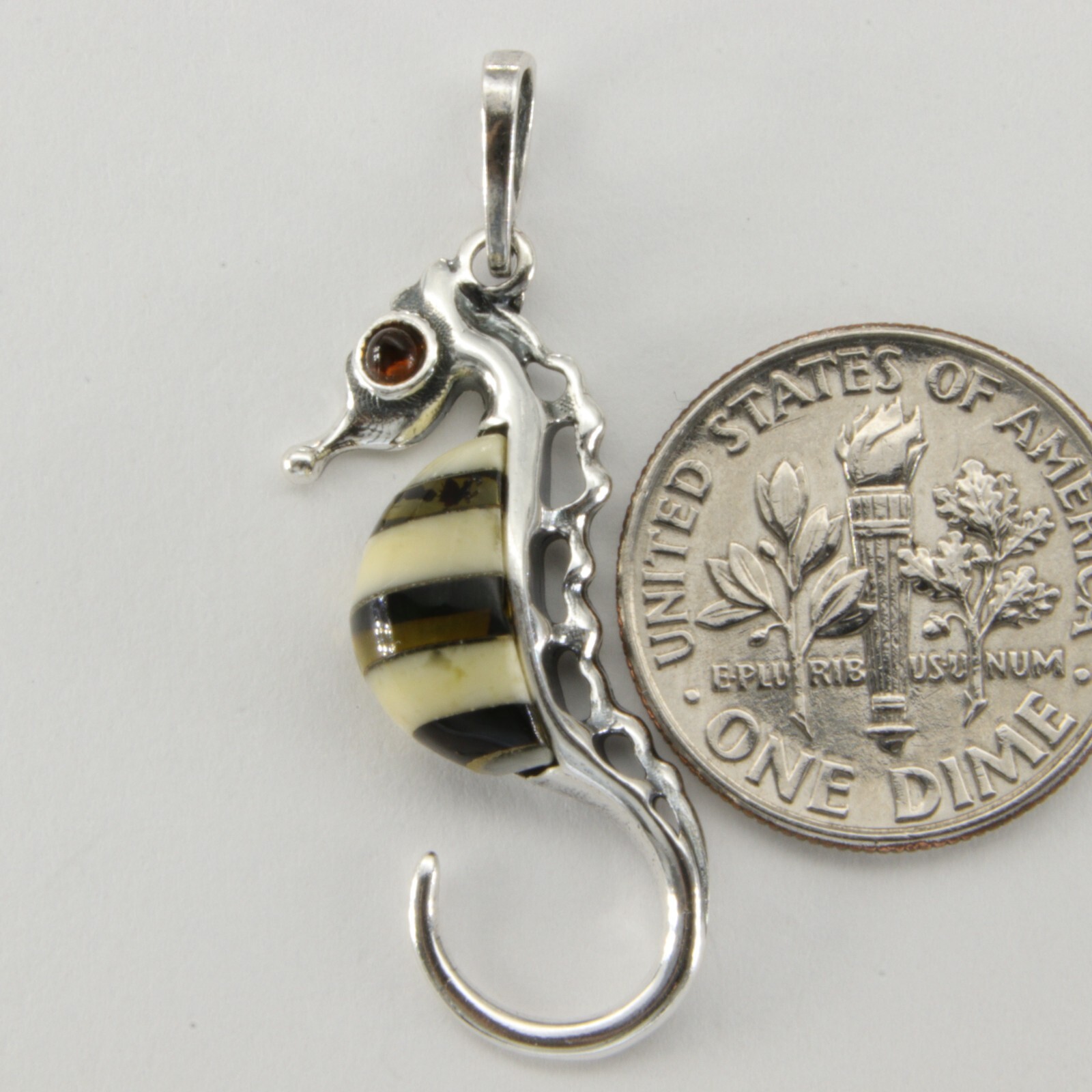 Multi-Color BALTIC AMBER Sea Horse Pendant – 925 STERLING SILVER #5718e