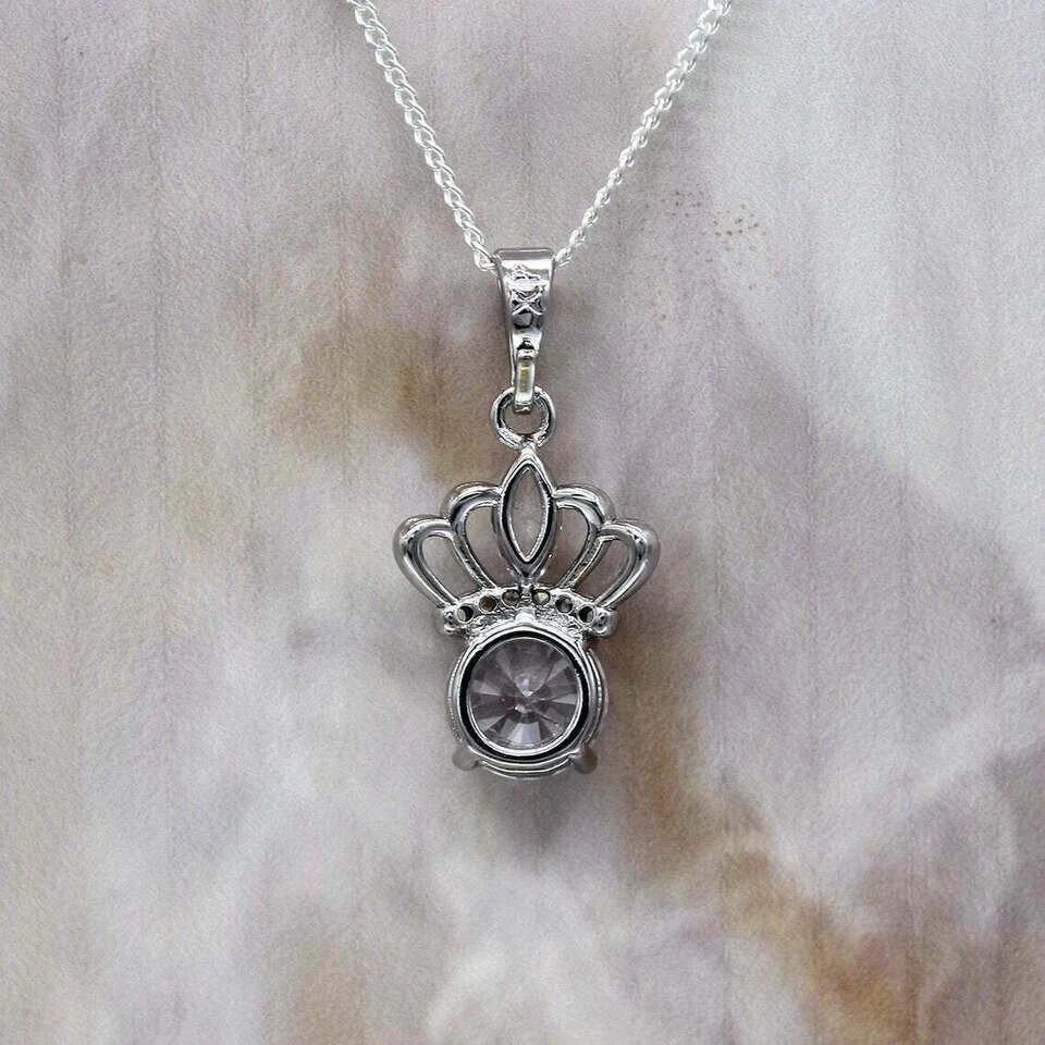 2Ct Round Cut VVS1/D Diamond Crown Pendant Necklace 14K White Gold Finish Chain