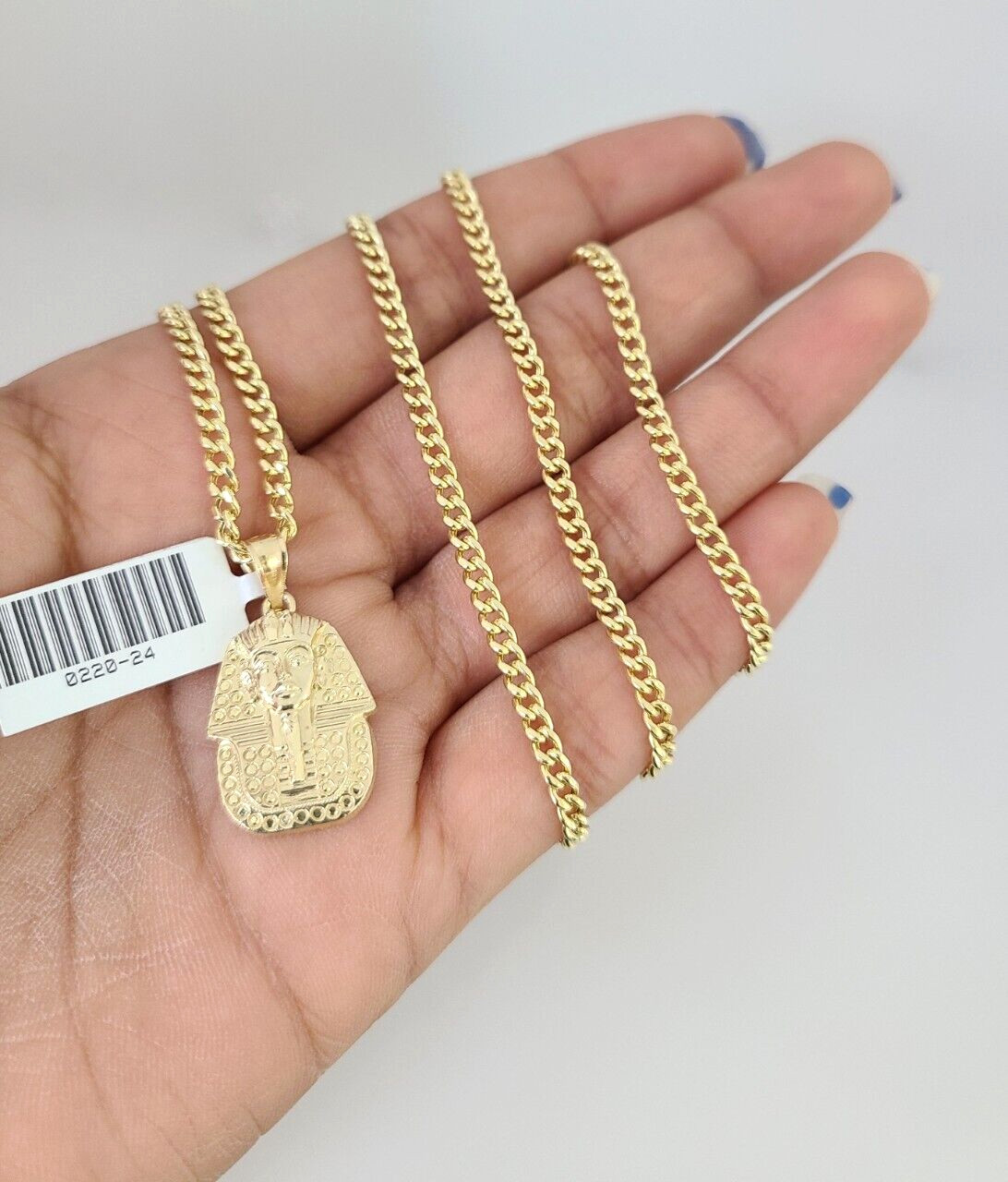 10k Gold Miami Cuban Chain Pharaoh Charm Pendant 3mm 18-28in Necklace Set
