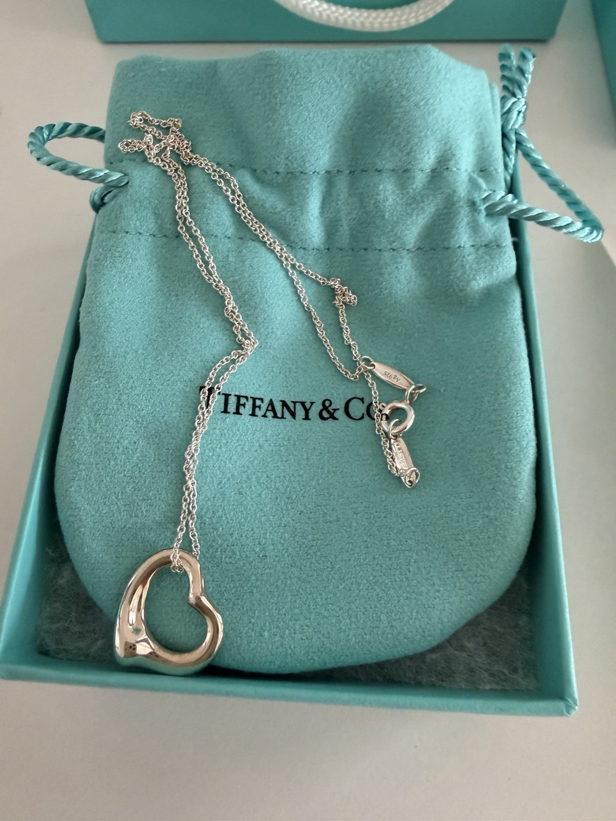 Tiffany & Co. Elsa Peretti 11mm Open Heart Pendant Necklace Sterling Silver 16″