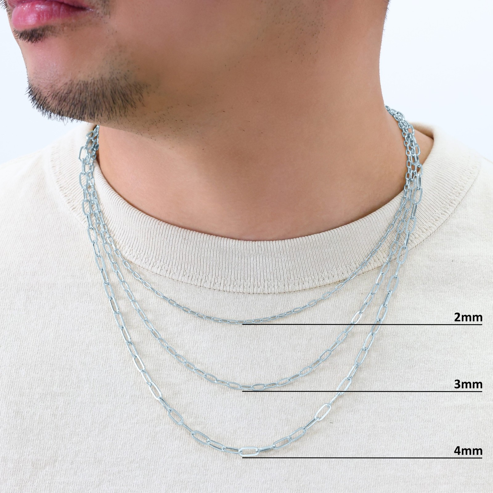 10k White Gold Paperclip 2mm-7mm Chain Oval Cable Necklace Mens Womens 16″-24″