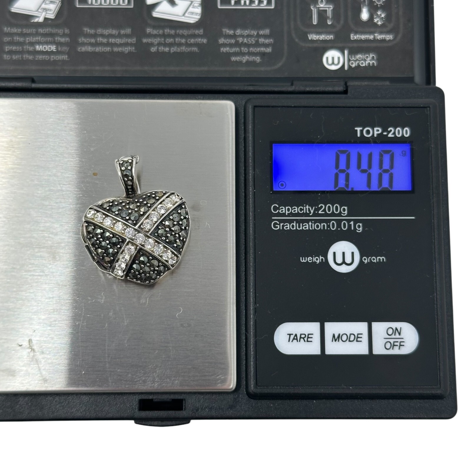 925 Marcasite Heart Enhancer Locket Sterling Silver CZ Pendant Thailand 8.48 g
