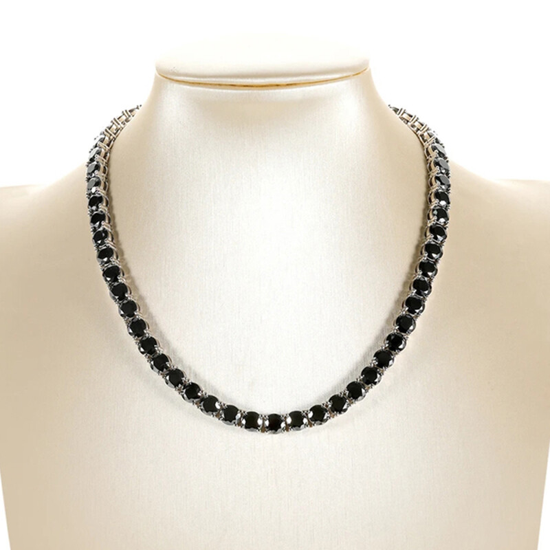 5mm Round Black Moissanite Tennis Necklace Hip Hop Chain 925 Sterling Silver GRA
