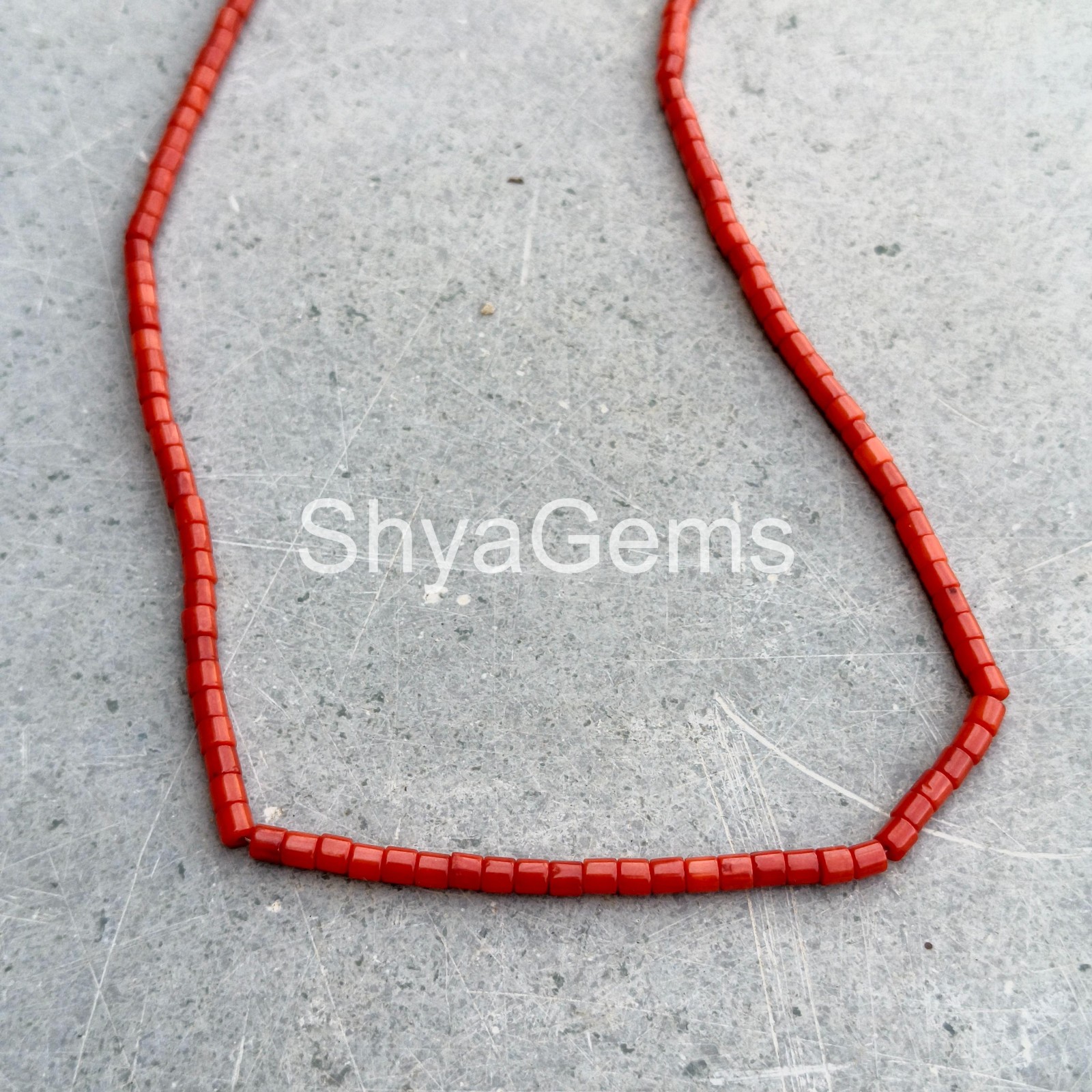 Red Coral Necklace 3mm Tube Beads, Sterling Silver Clasp, Handmade Gemstone Jew