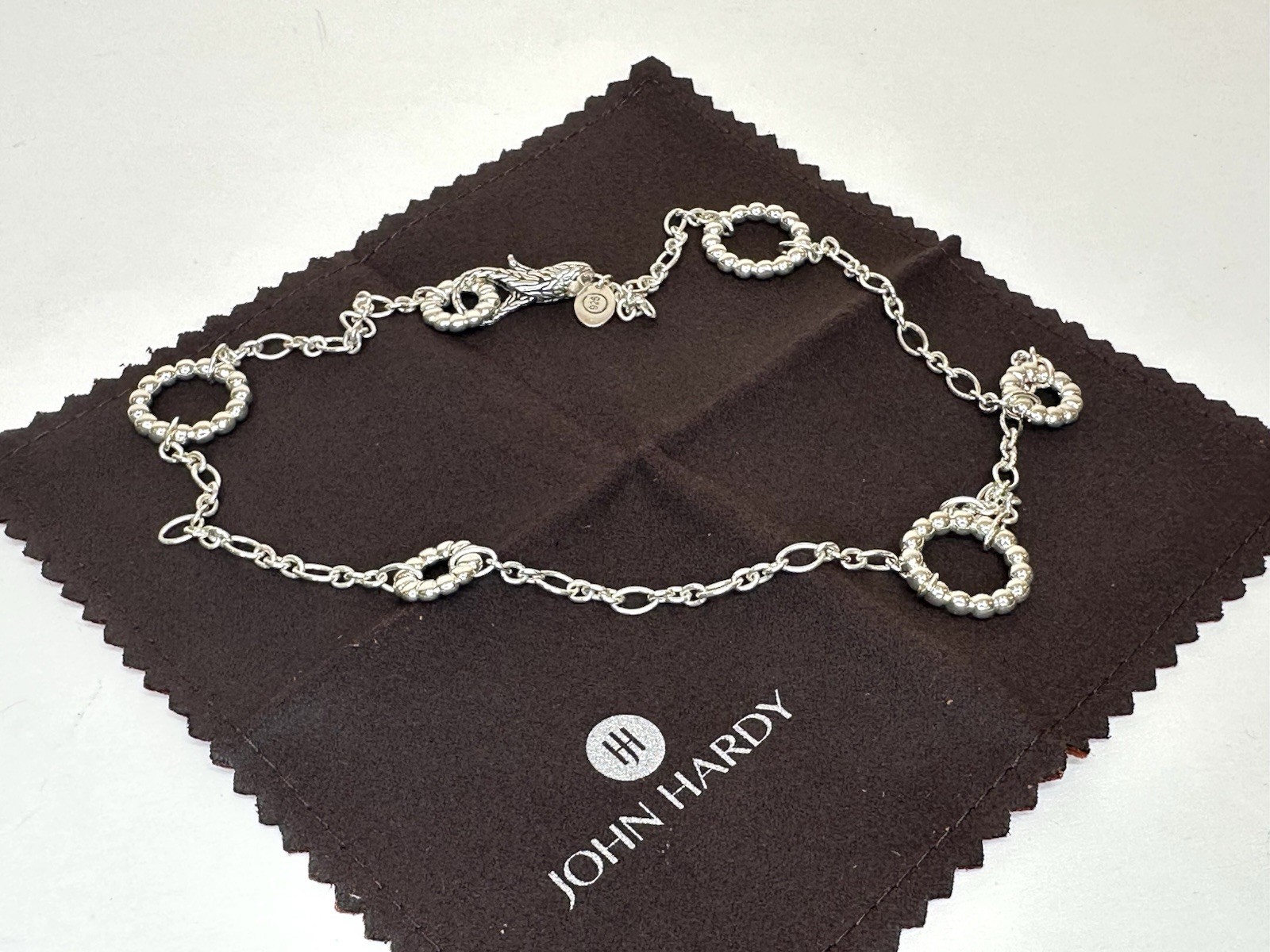 John Hardy 925 Sterling Silver 18″ Beaded Circle Station Necklace, Pouch & More!
