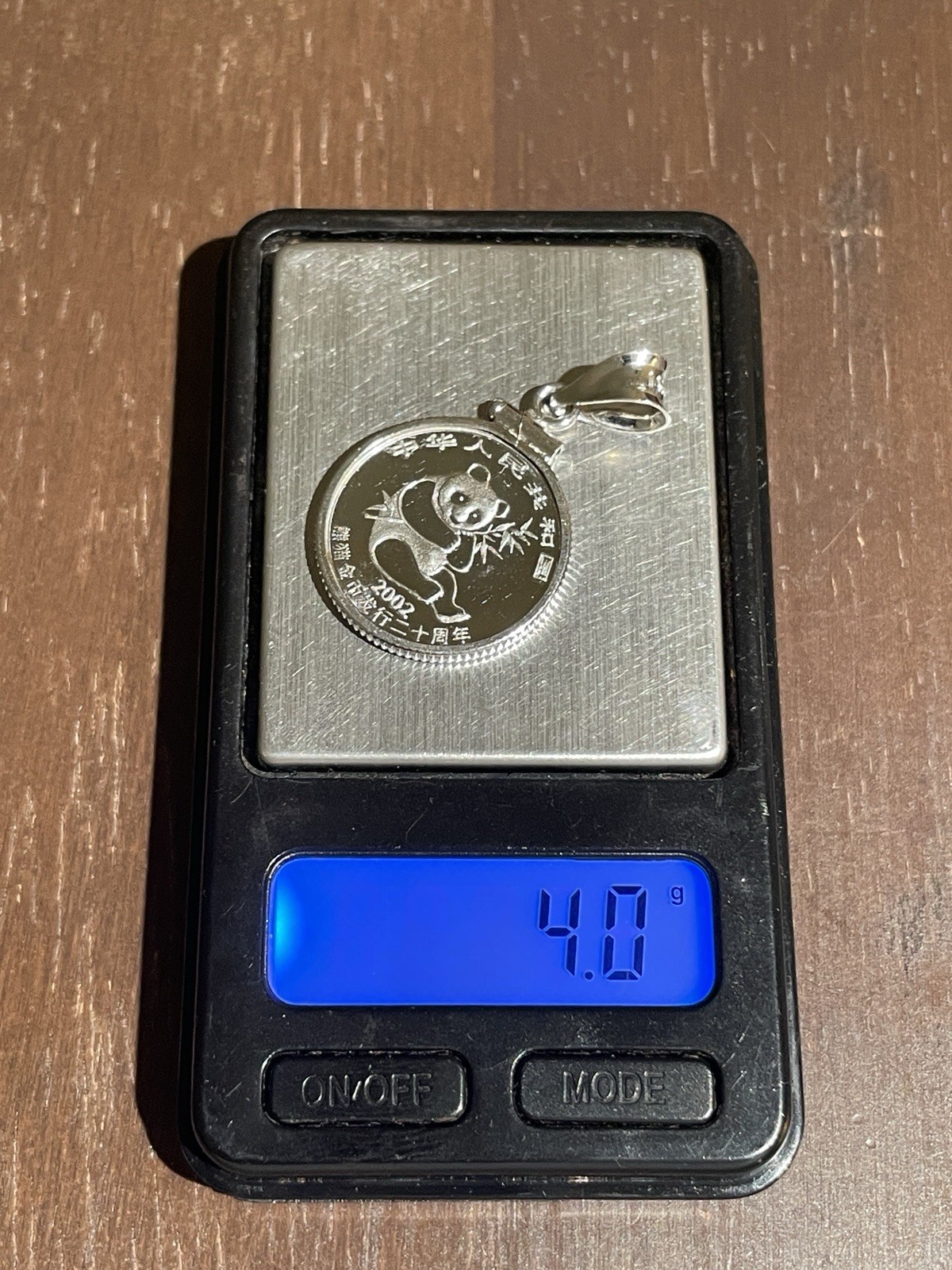 14K Solid White Gold Bezel Amulet with 1/10 Oz. Chinese Platinum Bullion Coin!