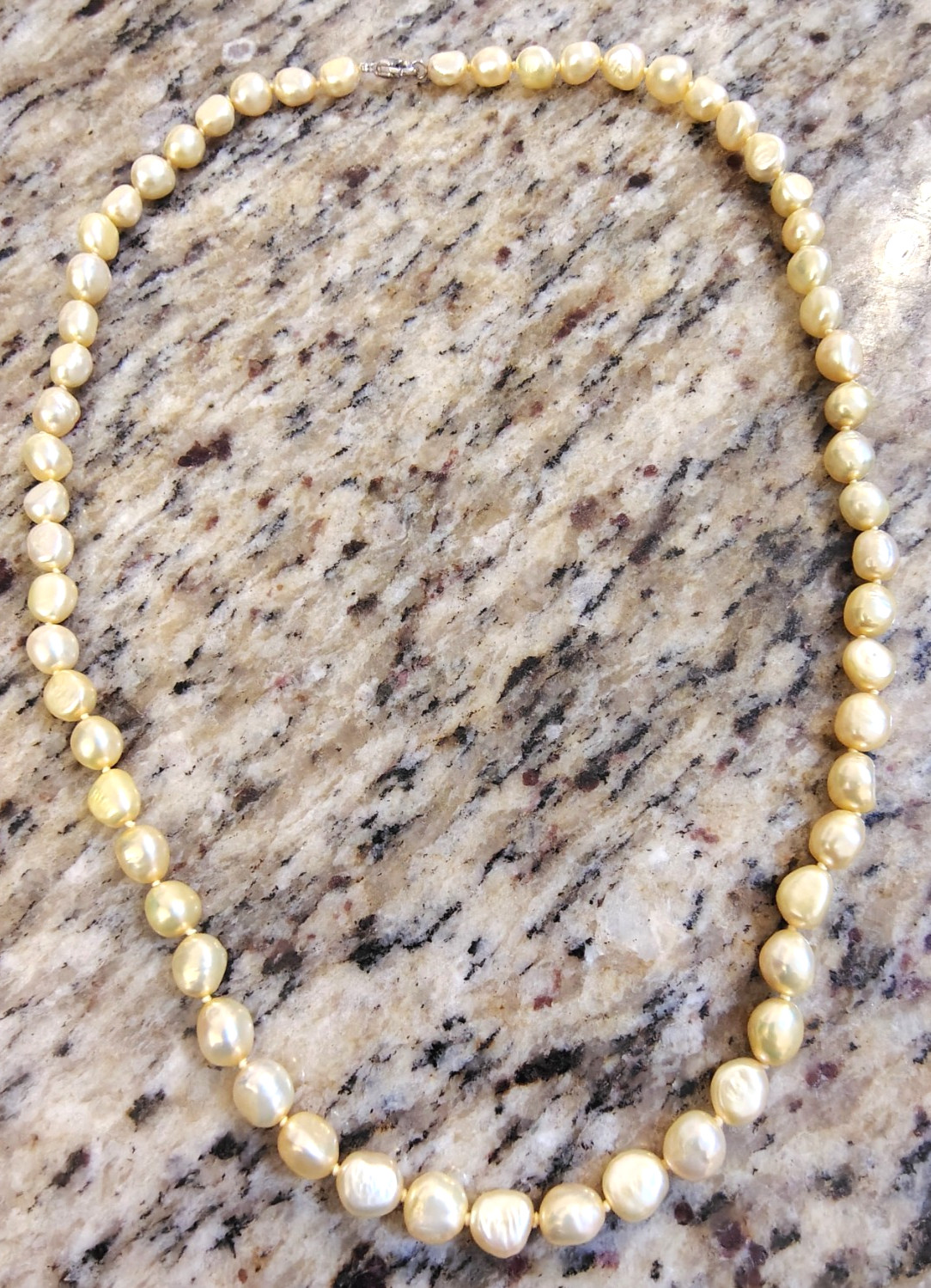 Honora Champagne gold freshwater pearl necklace 925 sterling silver clasp 22″ L.