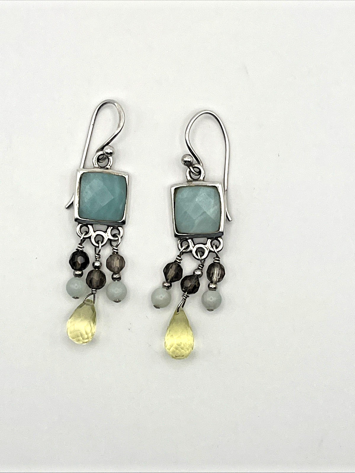Barse 925 Blue Larimar, Citrine, Smoky Quartz Dangle Earrings – Rare Find
