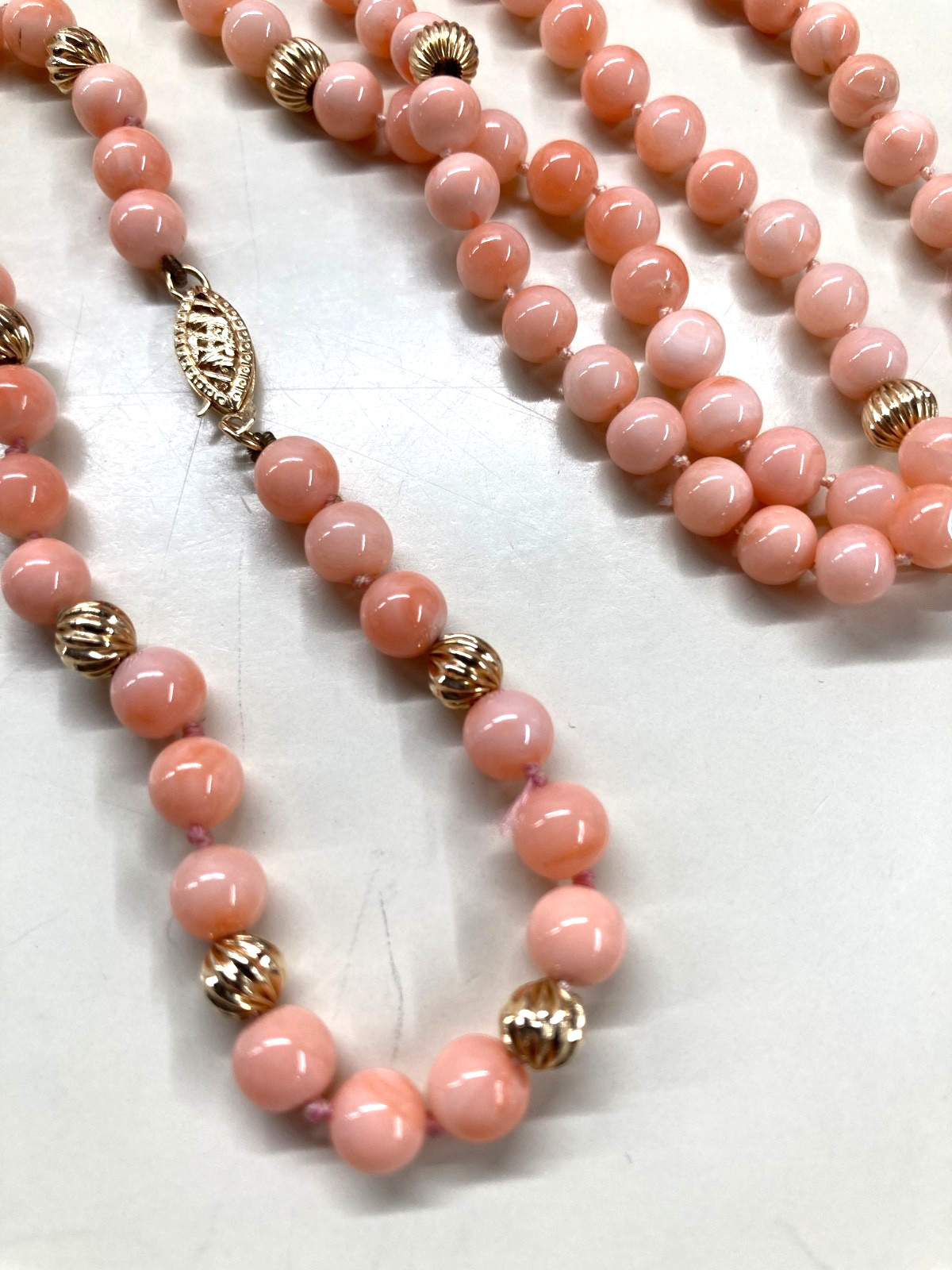 Vtg Variegated Angelskin Coral Necklace & Matching Bracelet 14K – Original Owner