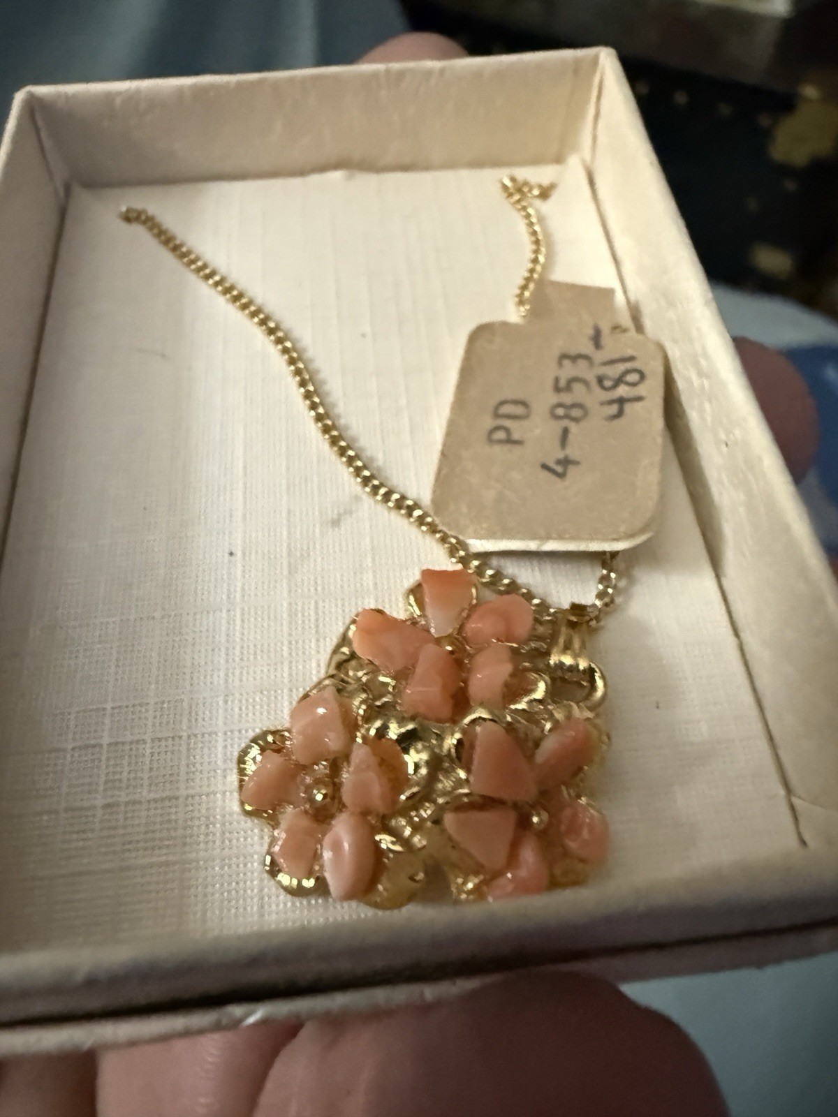Gold Necklace with Coral/Gold Pendant small delicate chain in original packing