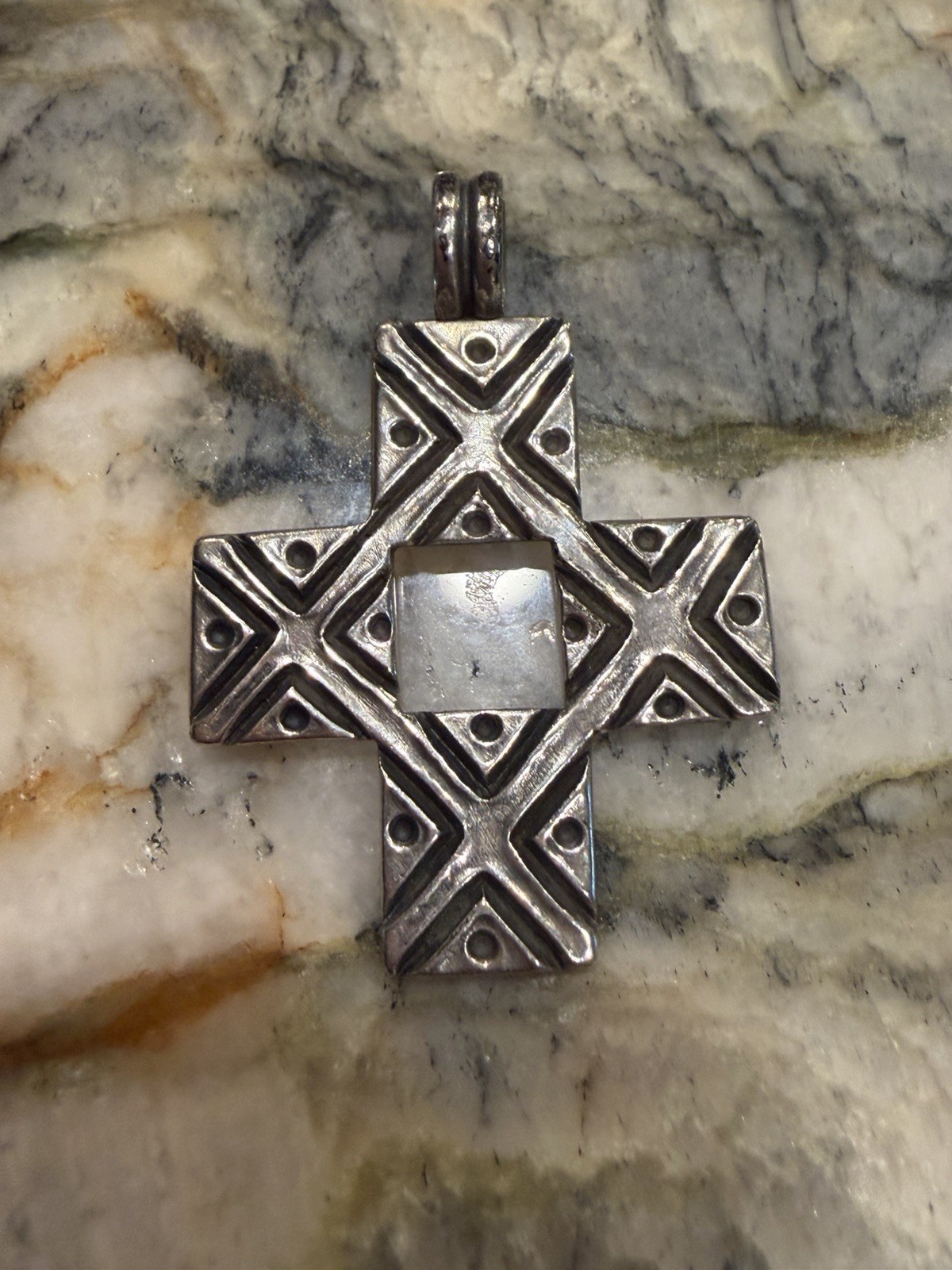 James Avery Geometric Open Center Silver Cross Pendant