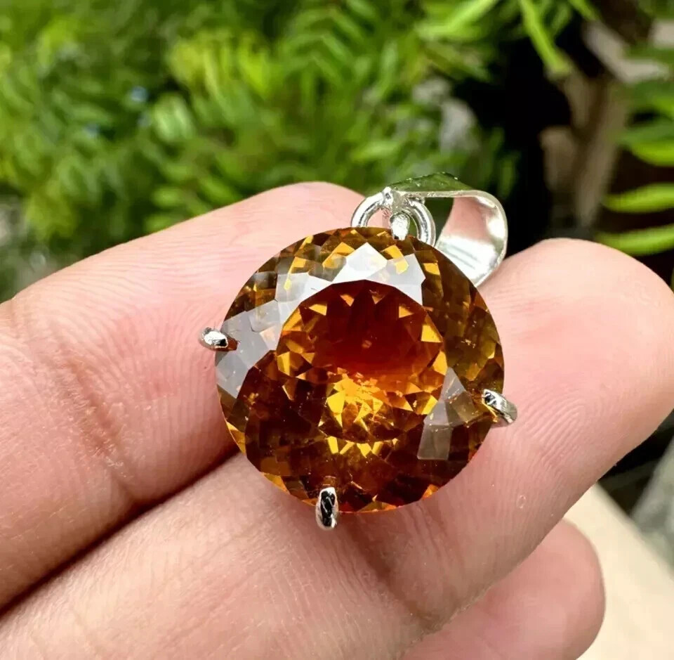 Natural 40 Ct Ceylon Orange Sapphire Round Cut AGL Certified Gemstone Pendant