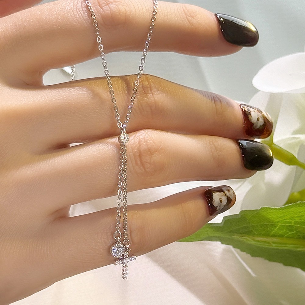 Round Cut Real Moissanite Cross Pendant Necklace 925 Sterling Silver Women Chain